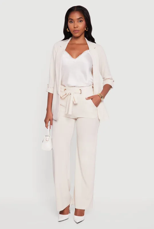 Crepe Knit Drawstring Detail Wide Leg Pants sold by Rainbow