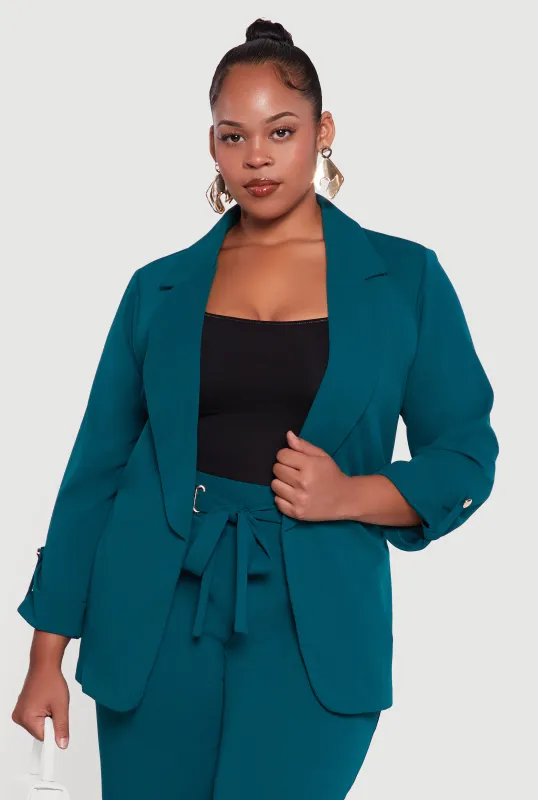 Plus Size Crepe Knit Long Sleeve Open Front Blazer sold by Rainbow
