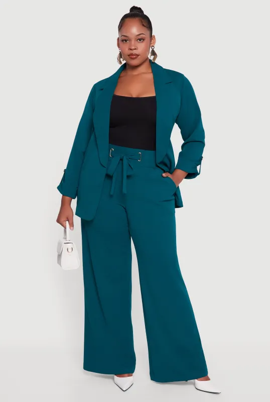 Plus Size Crepe Knit Drawstring Detail Wide Leg Pants sold by Rainbow