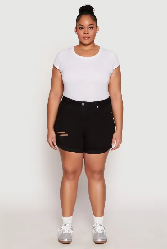 Plus Size WAX Whiskered Distressed Denim Shorts sold by Rainbow