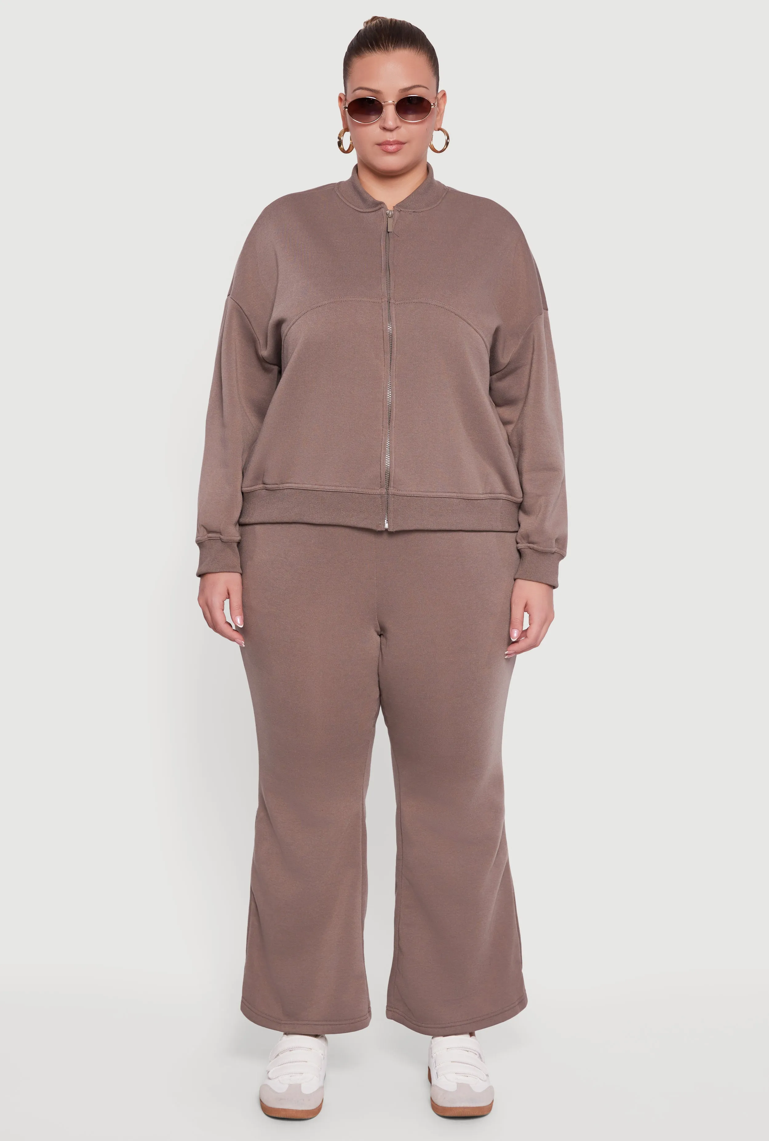 Plus Size Solid Fleece Zip Front Long Sleeve Sweatshirt sold by Rainbow product image thumbnail 3