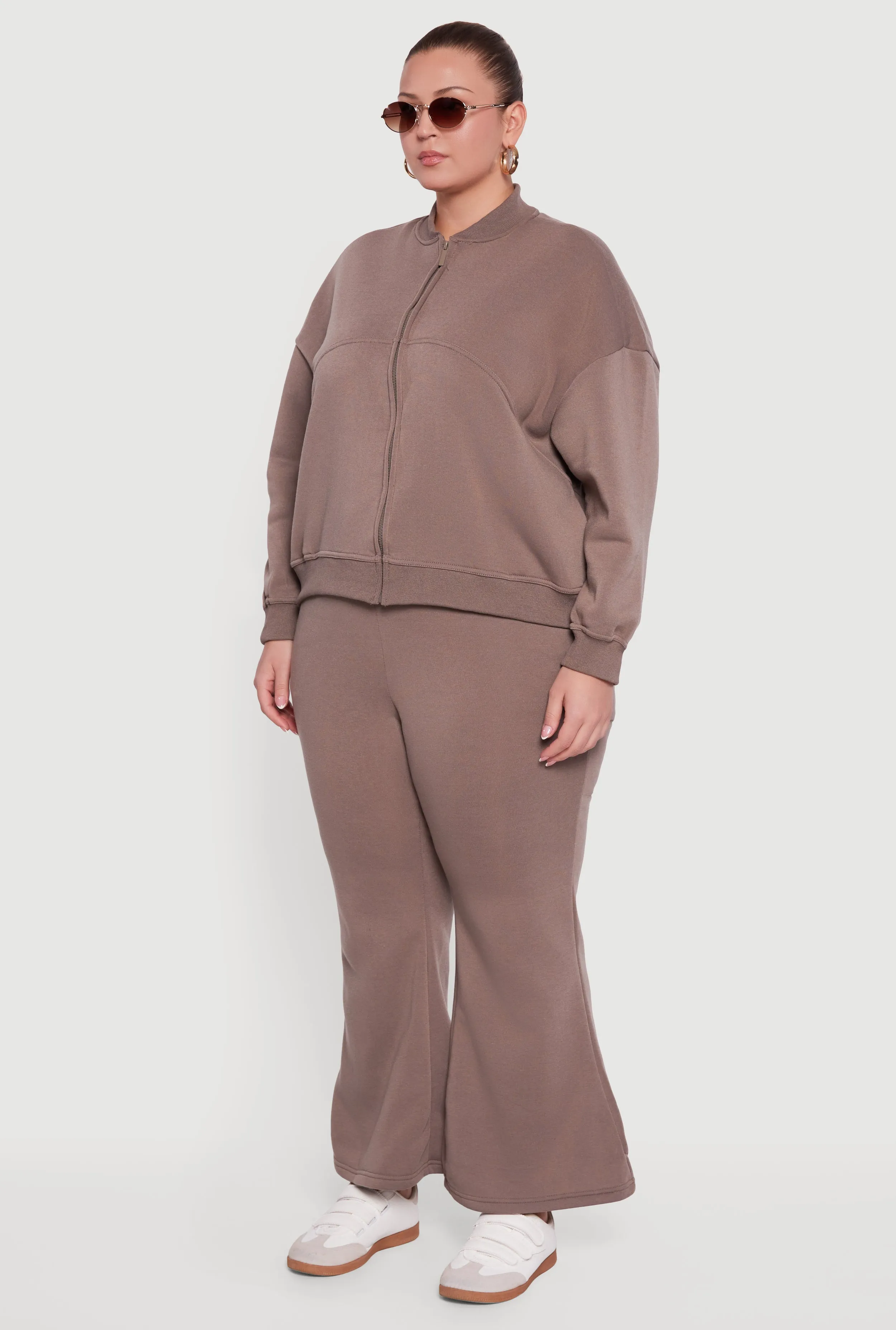 Plus Size Solid Fleece Zip Front Long Sleeve Sweatshirt sold by Rainbow product image thumbnail 5