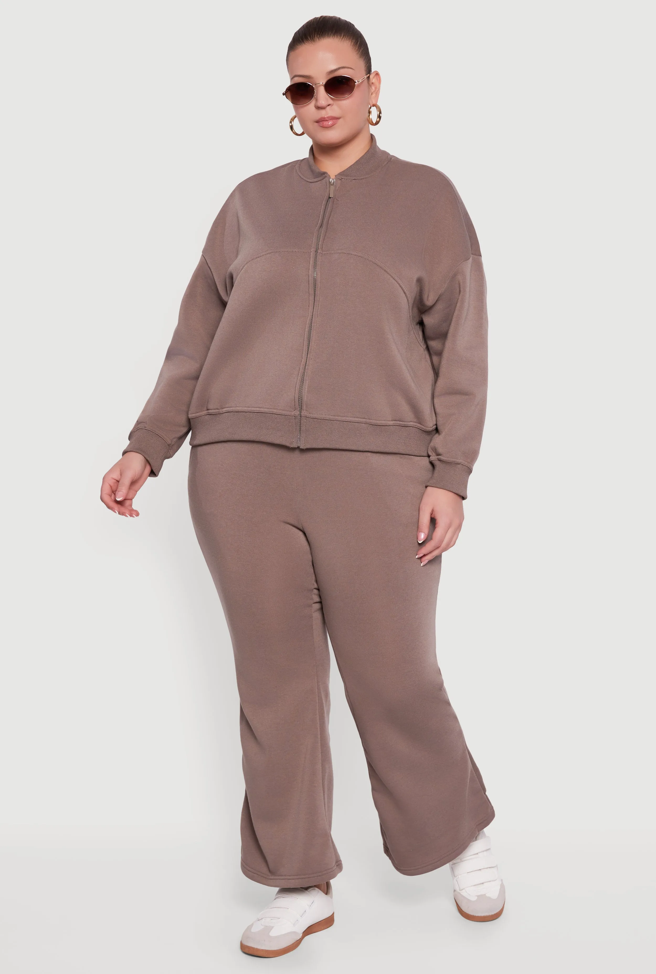 Plus Size Solid Fleece Zip Front Long Sleeve Sweatshirt sold by Rainbow product image thumbnail 2