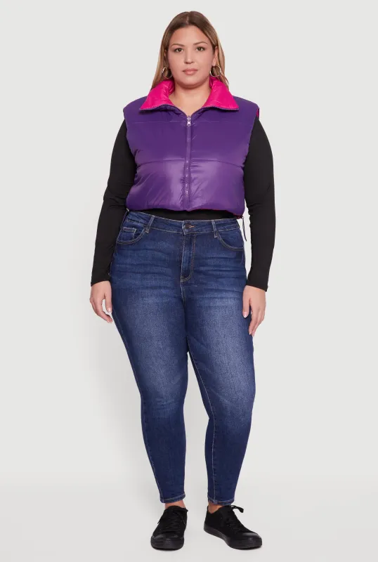 Plus Size Color Blocked Drawstring Hem Puffer Vest sold by Rainbow