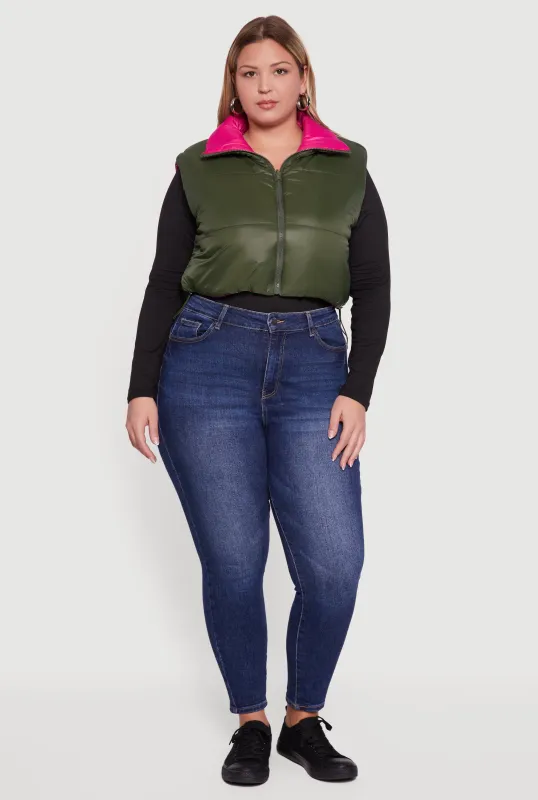 Plus Size Color Blocked Drawstring Hem Puffer Vest sold by Rainbow