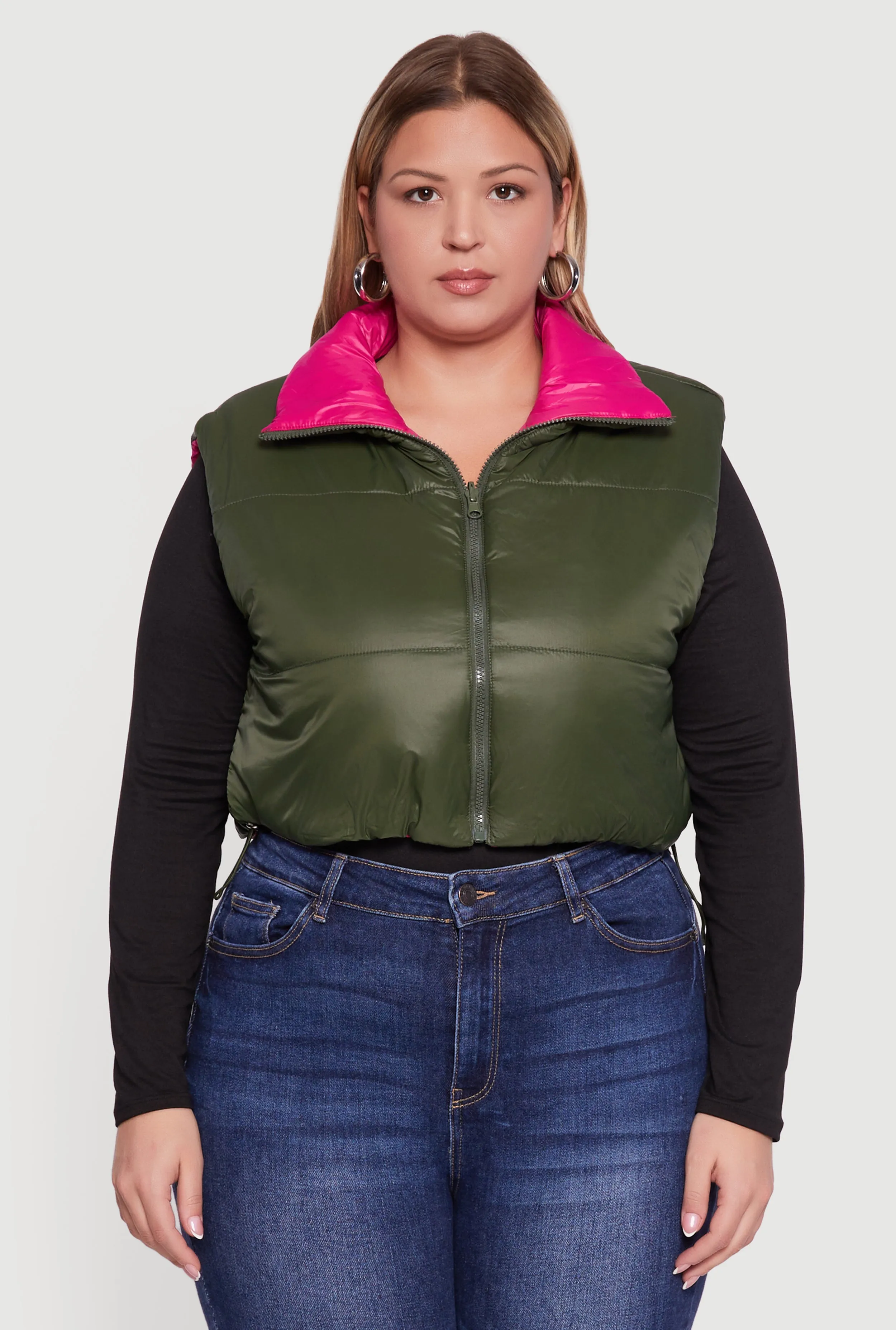 Plus Size Color Blocked Drawstring Hem Puffer Vest sold by Rainbow product image thumbnail 2