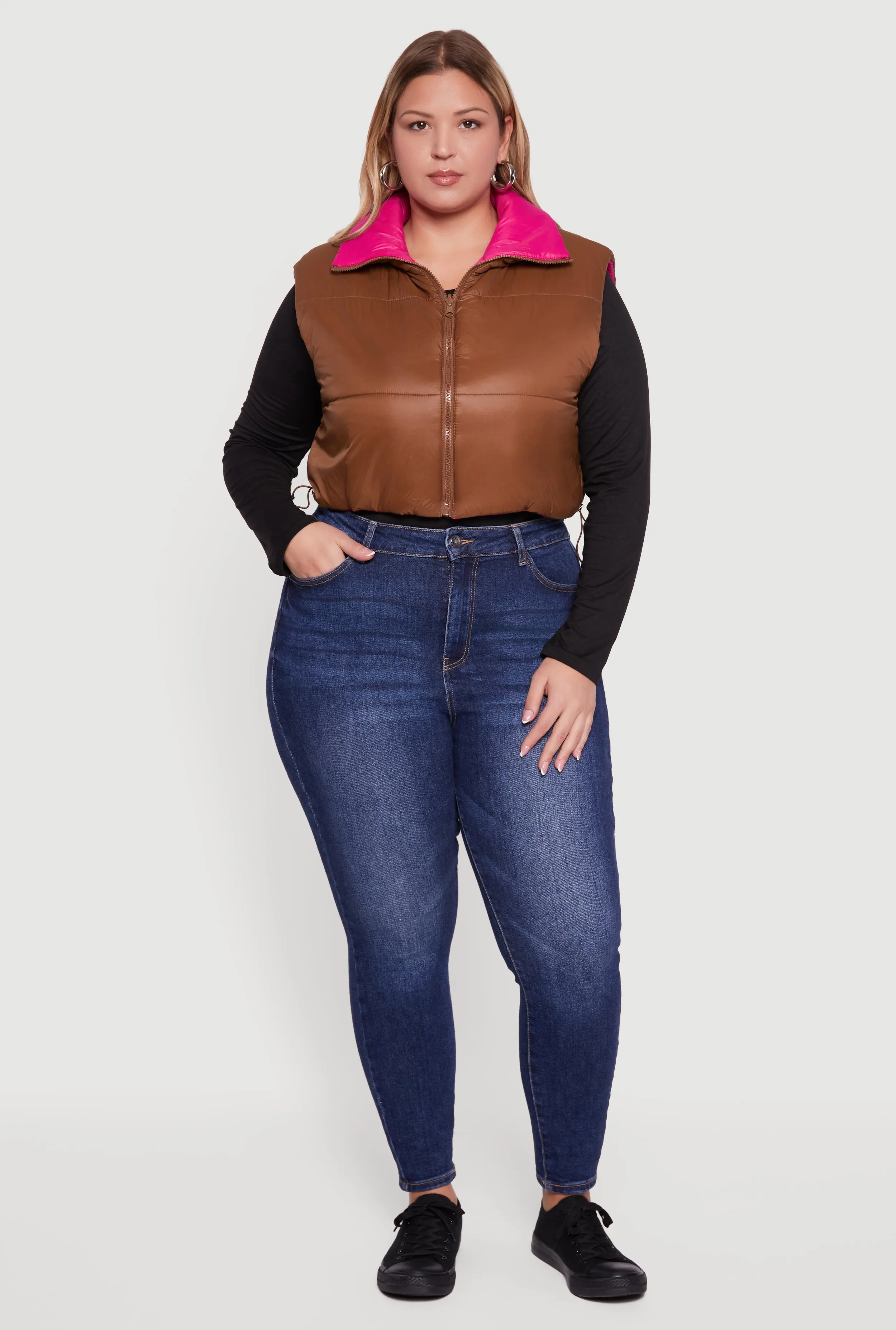 Plus Size Color Blocked Drawstring Hem Puffer Vest sold by Rainbow