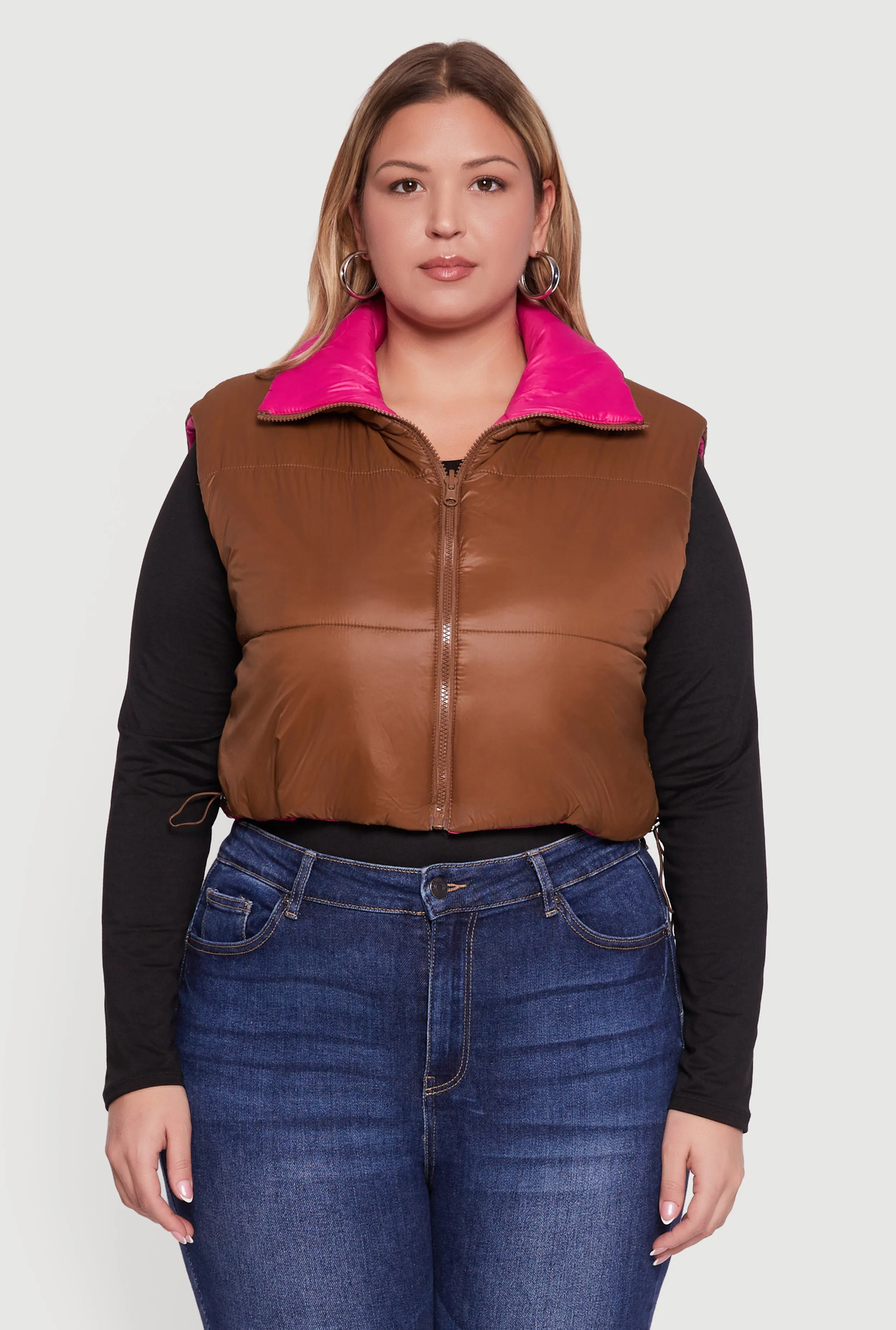 Plus Size Color Blocked Drawstring Hem Puffer Vest sold by Rainbow product image thumbnail 2