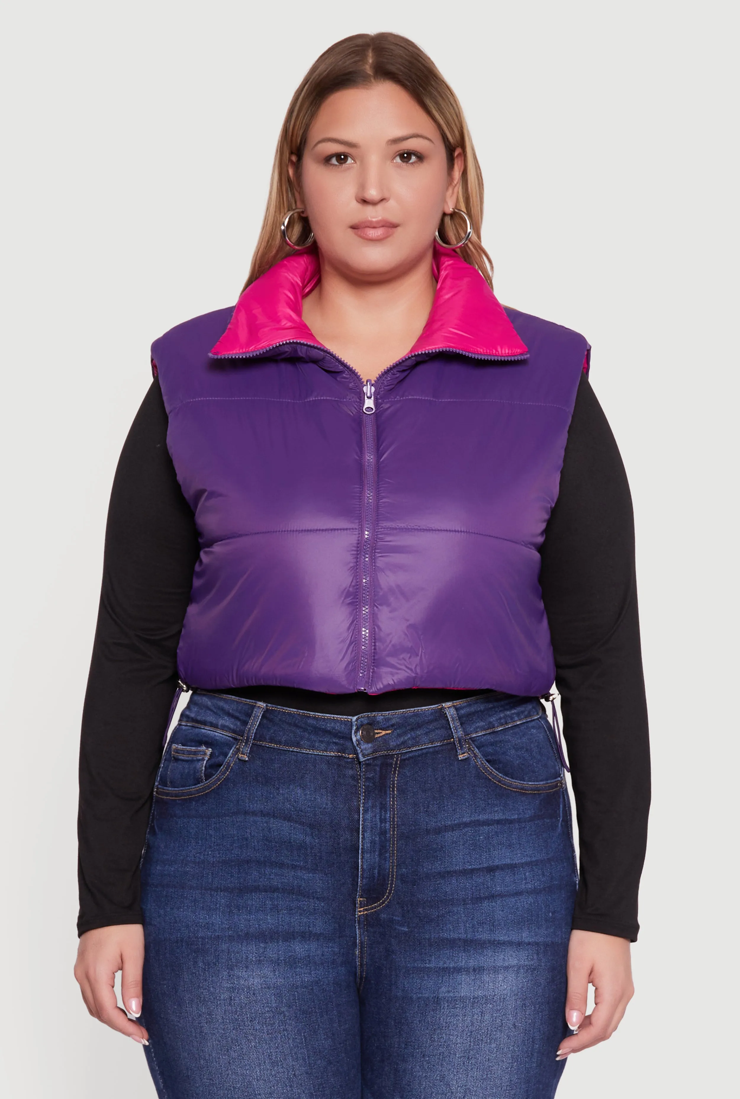Plus Size Color Blocked Drawstring Hem Puffer Vest sold by Rainbow product image thumbnail 2