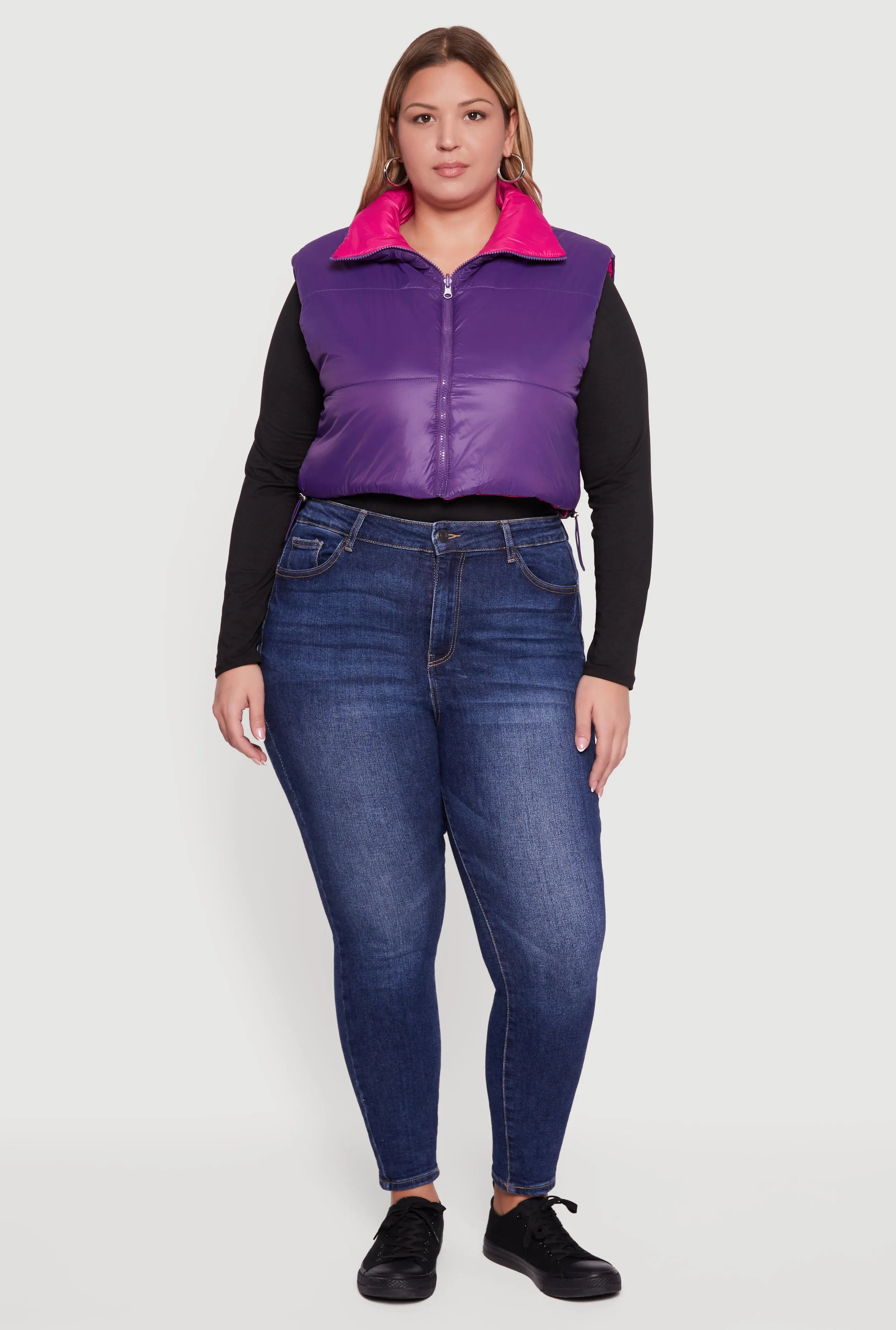 Plus Size Color Blocked Drawstring Hem Puffer Vest sold by Rainbow