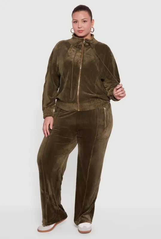 Plus Size Wide Leg Velour Pants with Zip Pockets sold by Rainbow