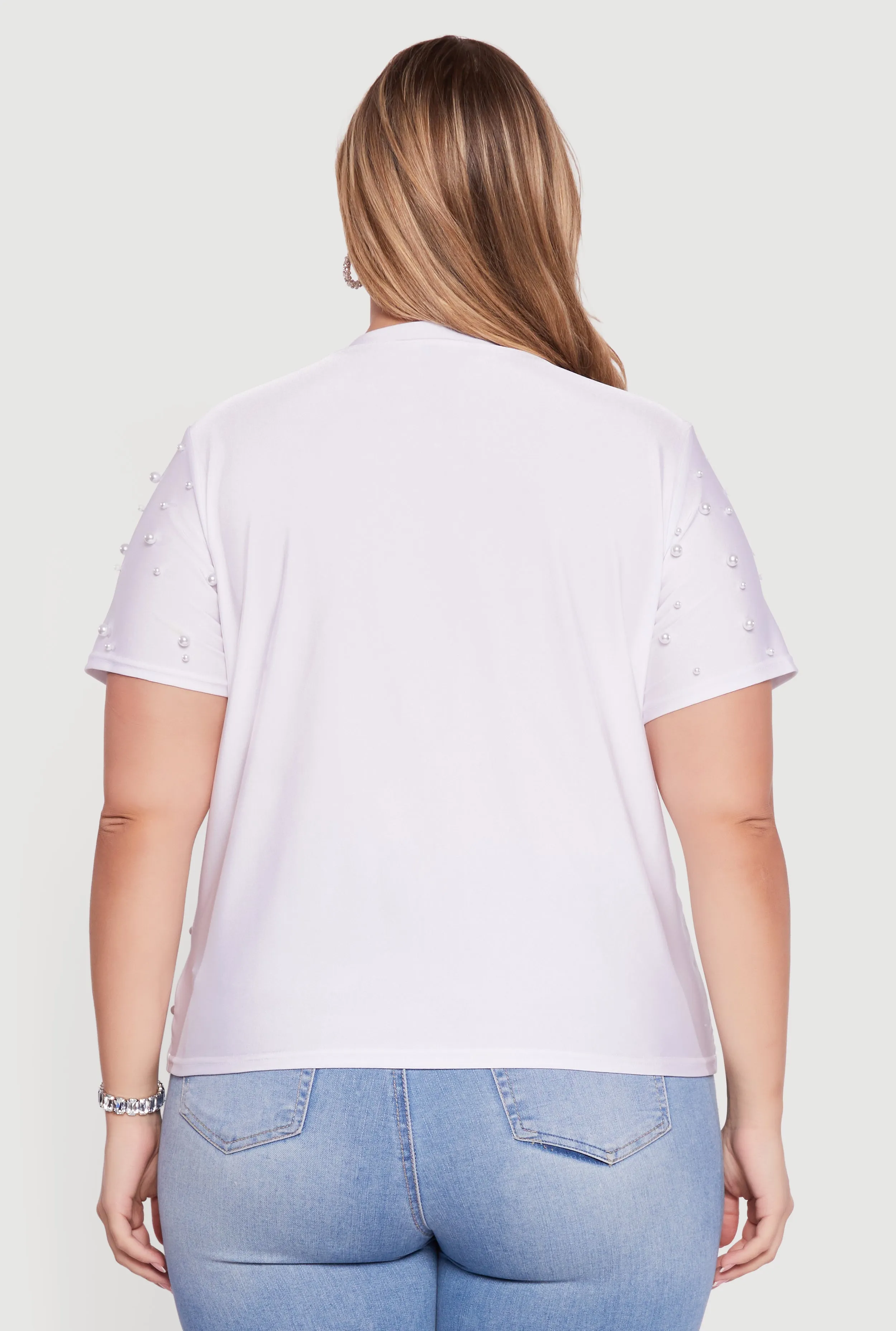 Plus Size Faux Pearl Studded Short Sleeve Blouse sold by Rainbow product image thumbnail 5