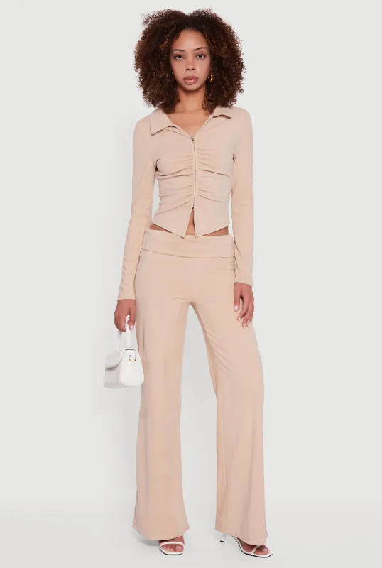 Brushed Ribbed Knit Fold Over Flare Pants sold by Rainbow