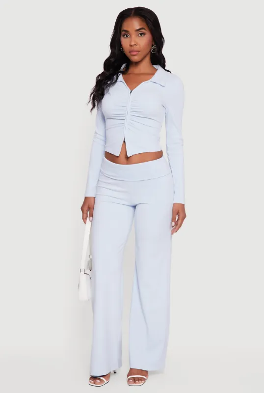 Brushed Ribbed Knit Fold Over Flare Pants sold by Rainbow