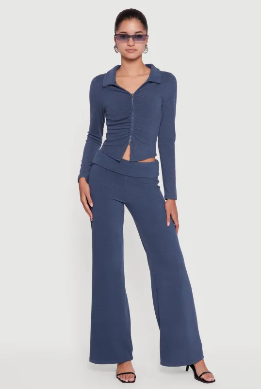 Brushed Ribbed Knit Fold Over Flare Pants sold by Rainbow