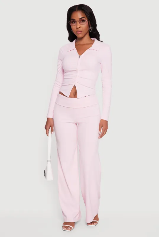 Brushed Ribbed Knit Fold Over Flare Pants sold by Rainbow