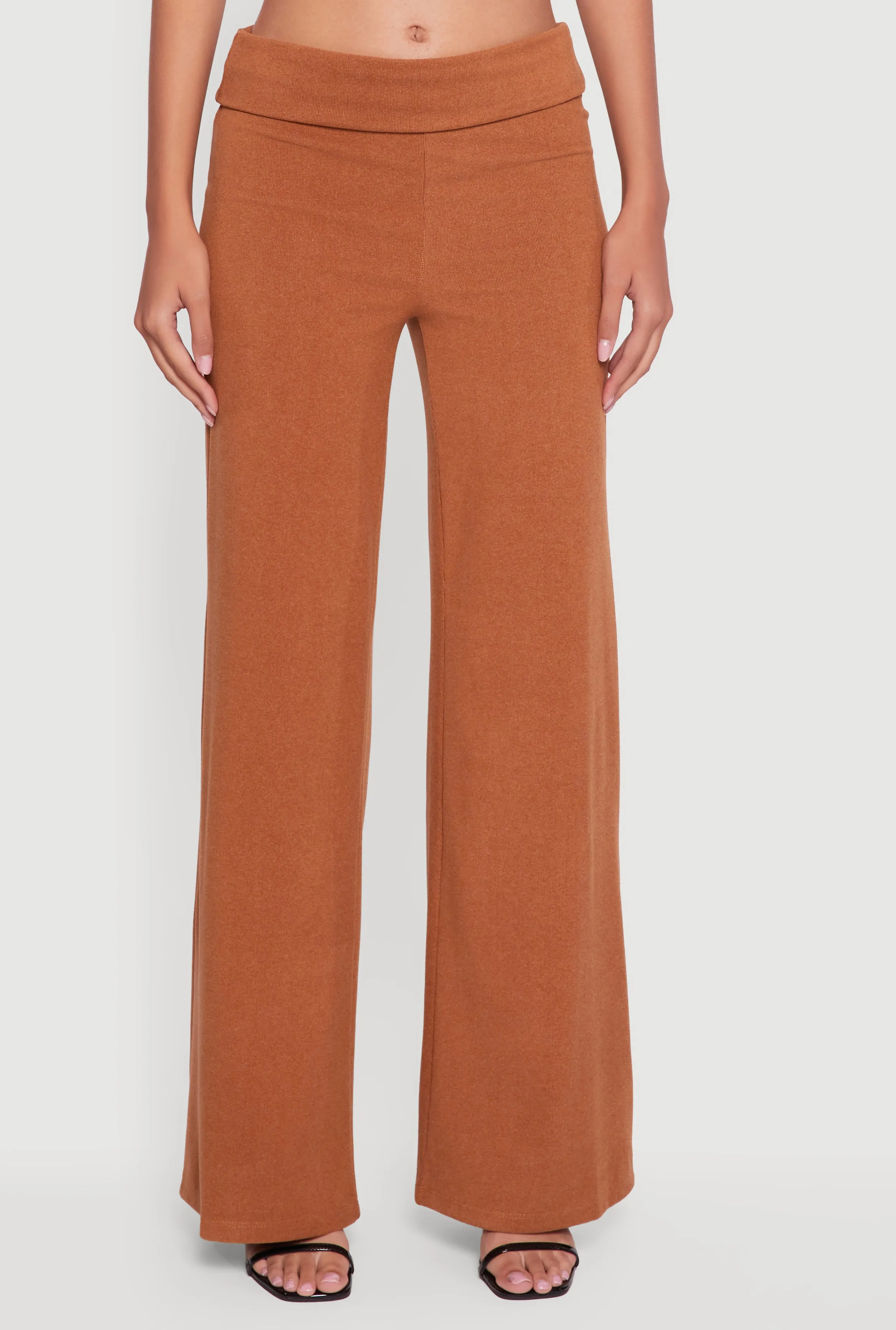 Brushed Ribbed Knit Fold Over Flare Pants sold by Rainbow product image thumbnail 4