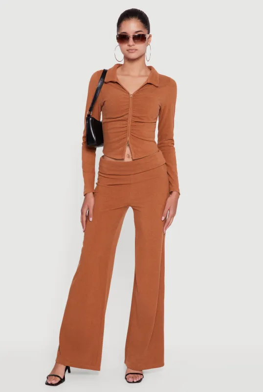 Brushed Ribbed Knit Fold Over Flare Pants sold by Rainbow