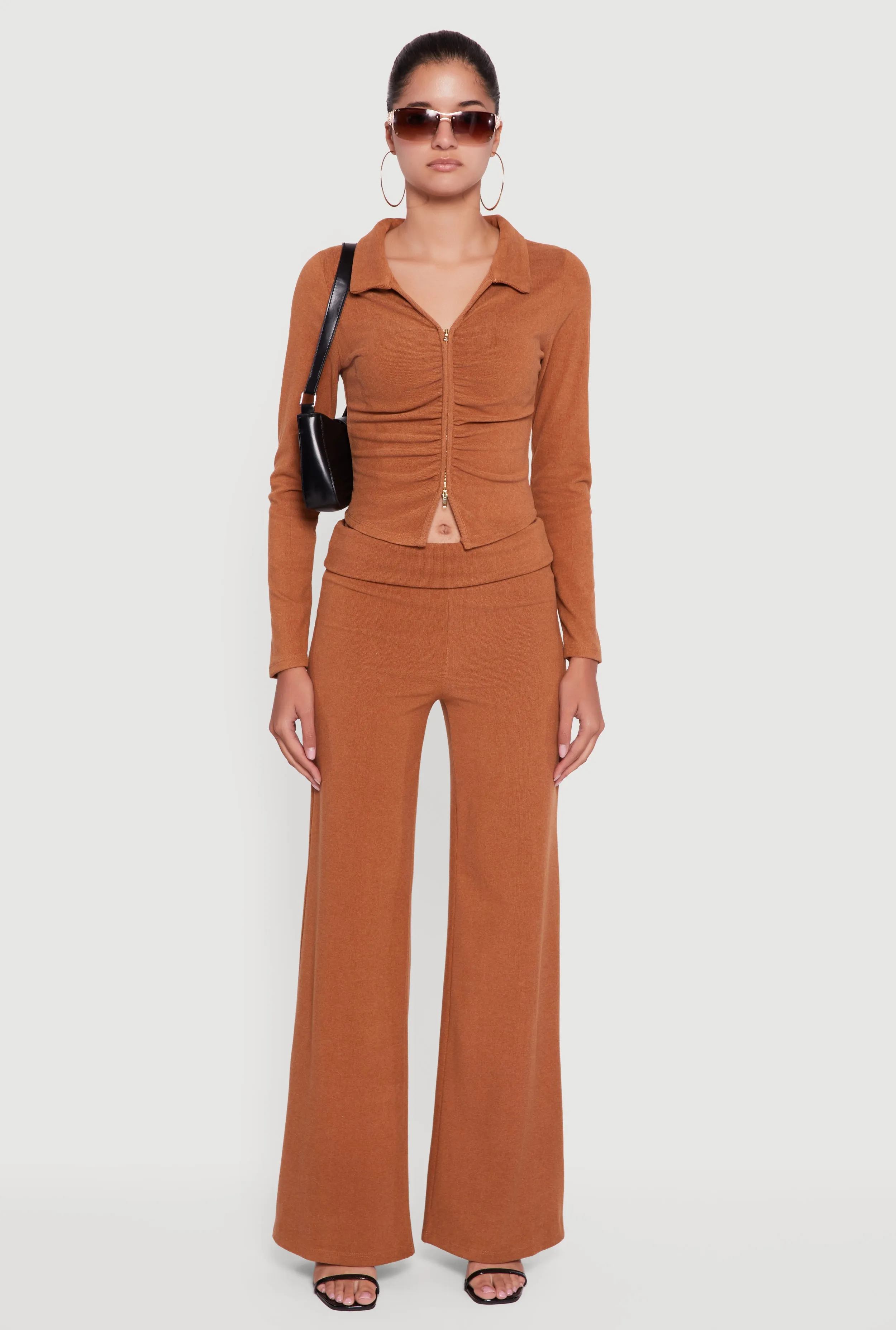 Brushed Ribbed Knit Fold Over Flare Pants sold by Rainbow product image thumbnail 2