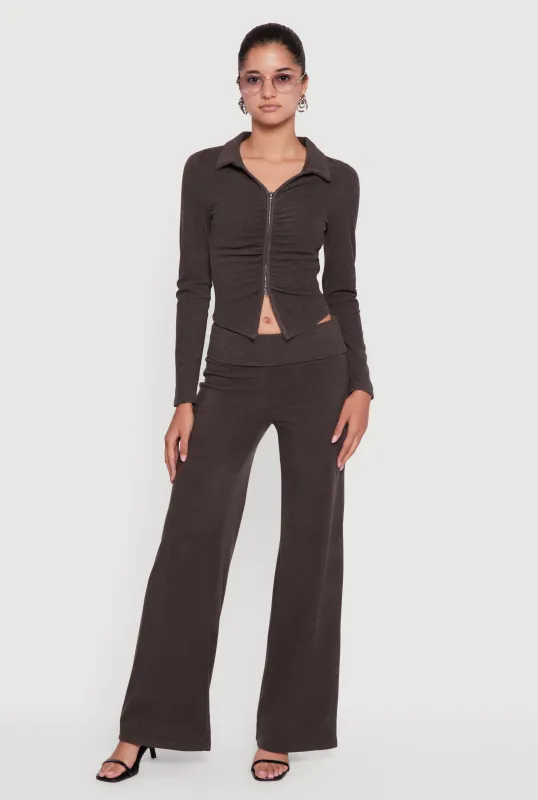 Brushed Ribbed Knit Fold Over Flare Pants sold by Rainbow
