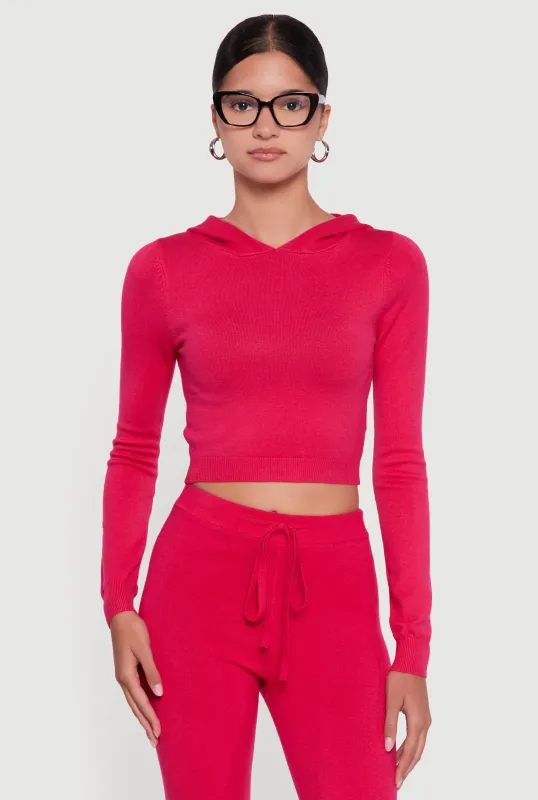 Long Sleeve Cropped Pullover Hooded Sweater sold by Rainbow