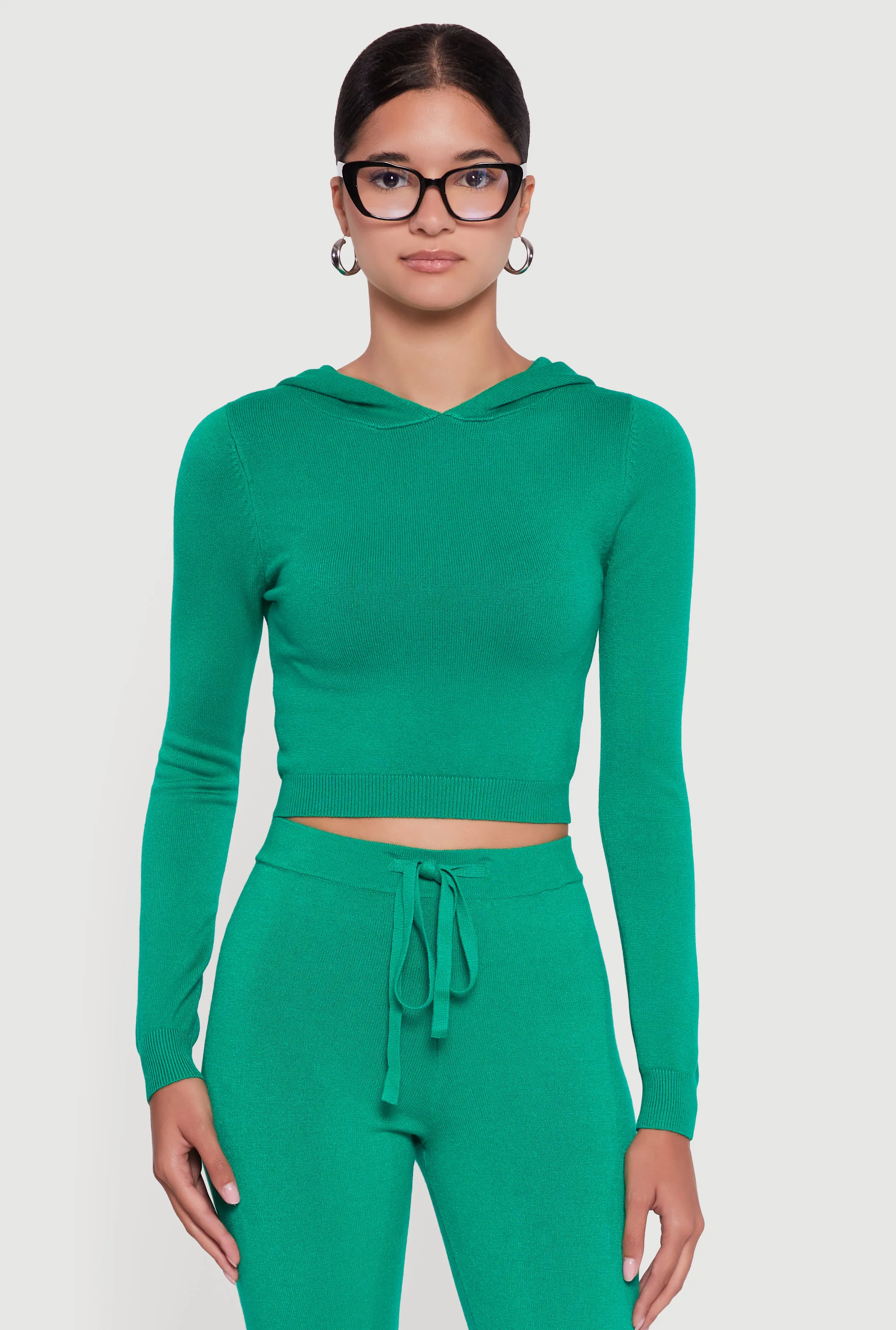 Long Sleeve Cropped Pullover Hooded Sweater sold by Rainbow