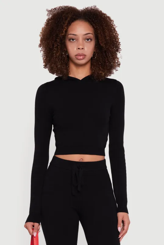 Long Sleeve Cropped Pullover Hooded Sweater sold by Rainbow
