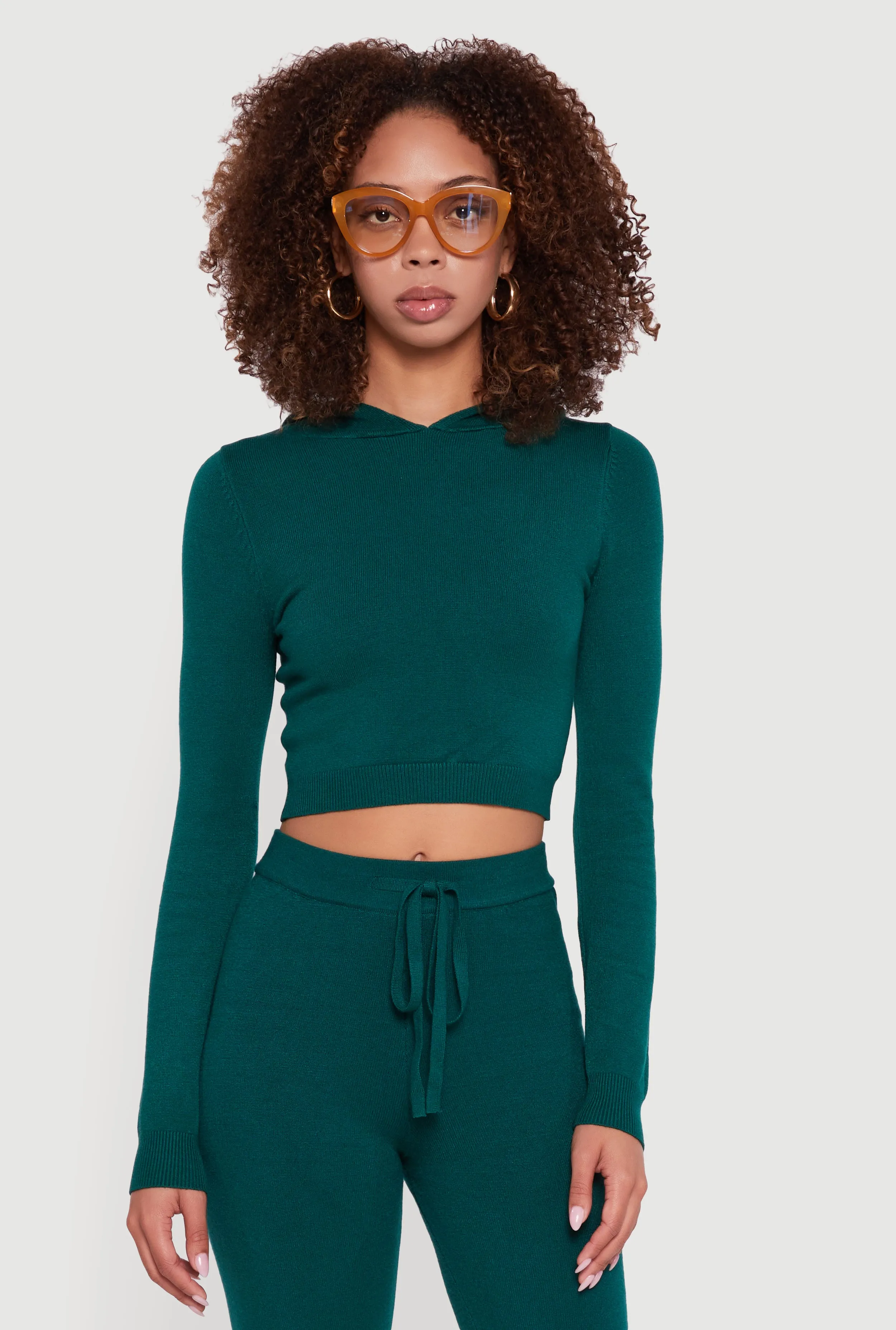 Long Sleeve Cropped Pullover Hooded Sweater sold by Rainbow