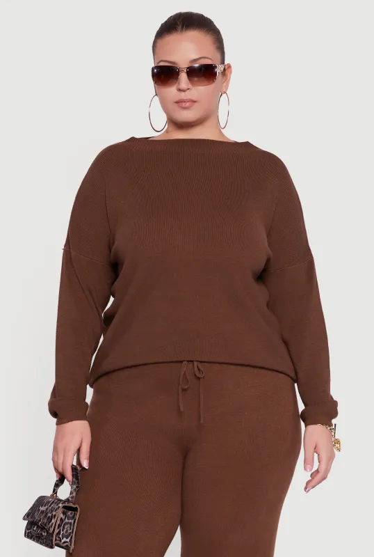 Plus Size Boat Neck Pullover Sweater sold by Rainbow
