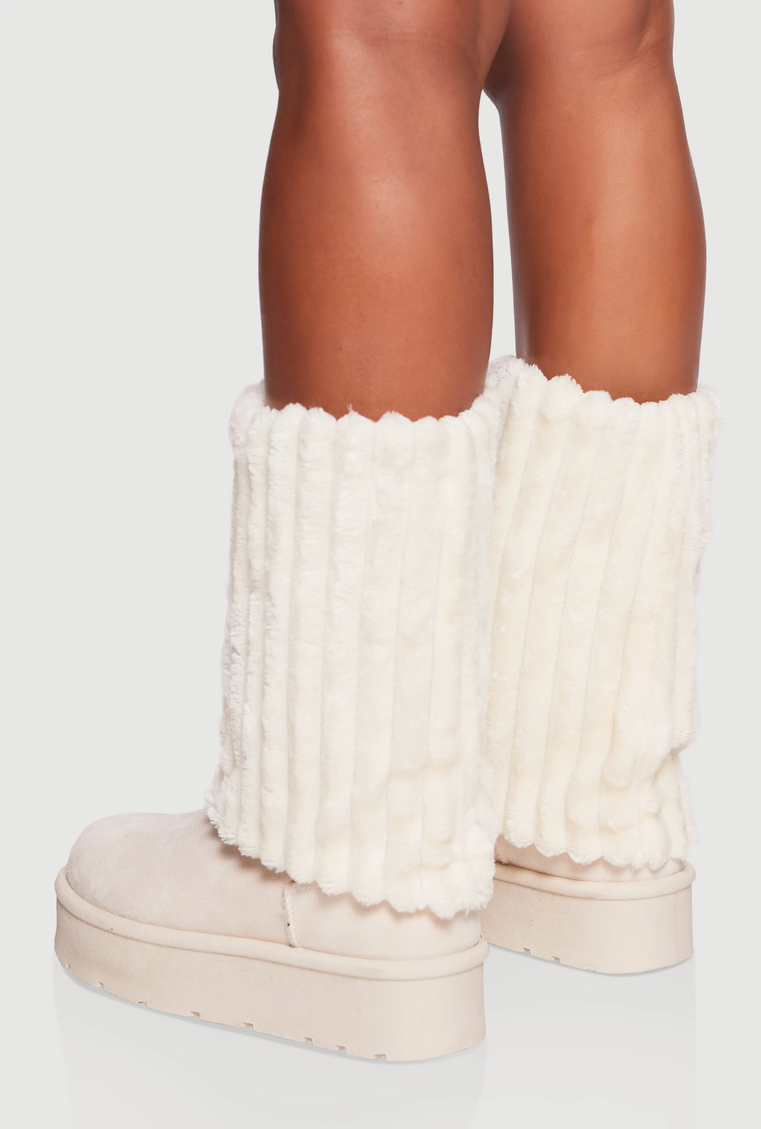 Ribbed Faux Fur Cuff Round Toe Platform Boots sold by Rainbow product image thumbnail 3