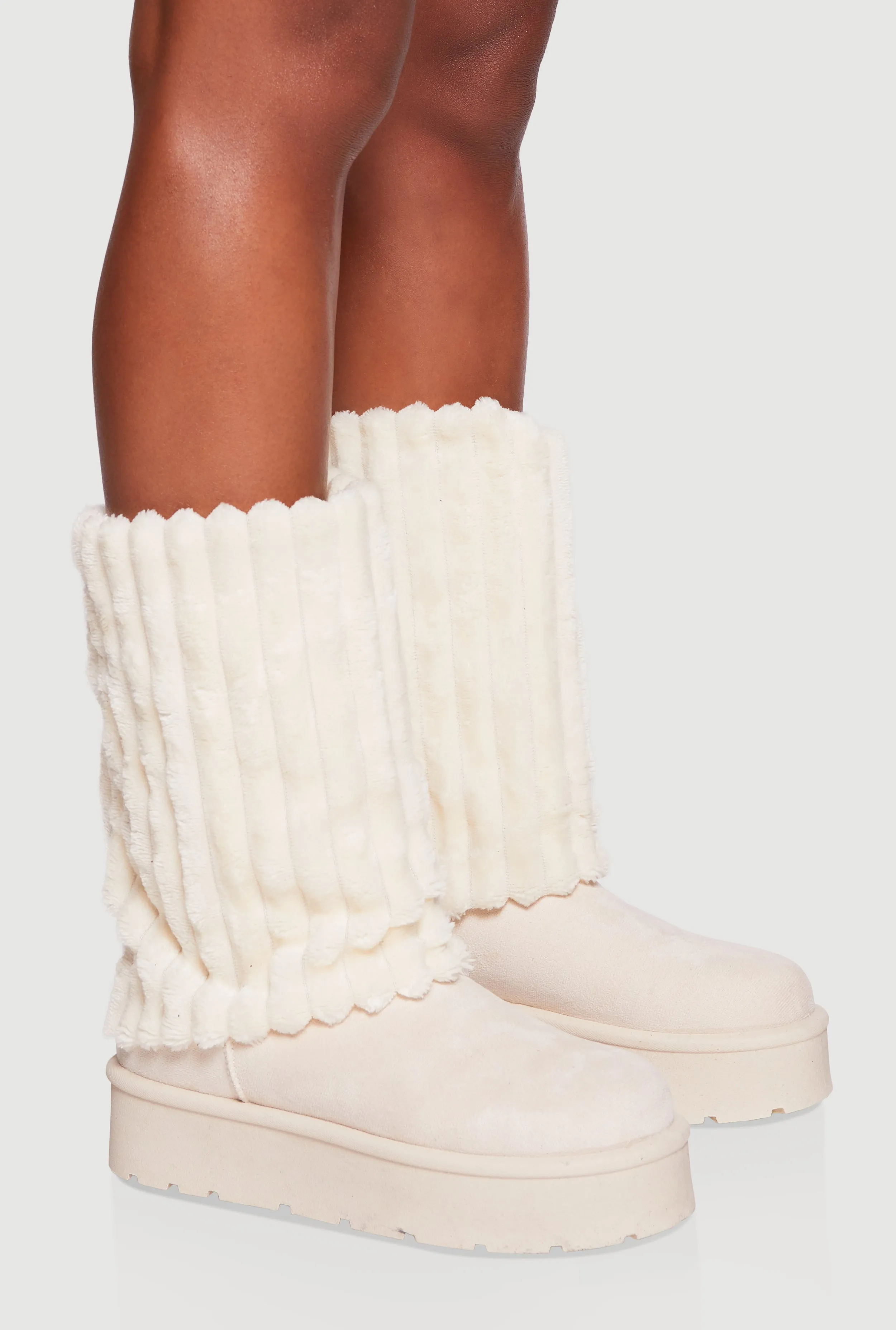 Ribbed Faux Fur Cuff Round Toe Platform Boots sold by Rainbow product image thumbnail 2