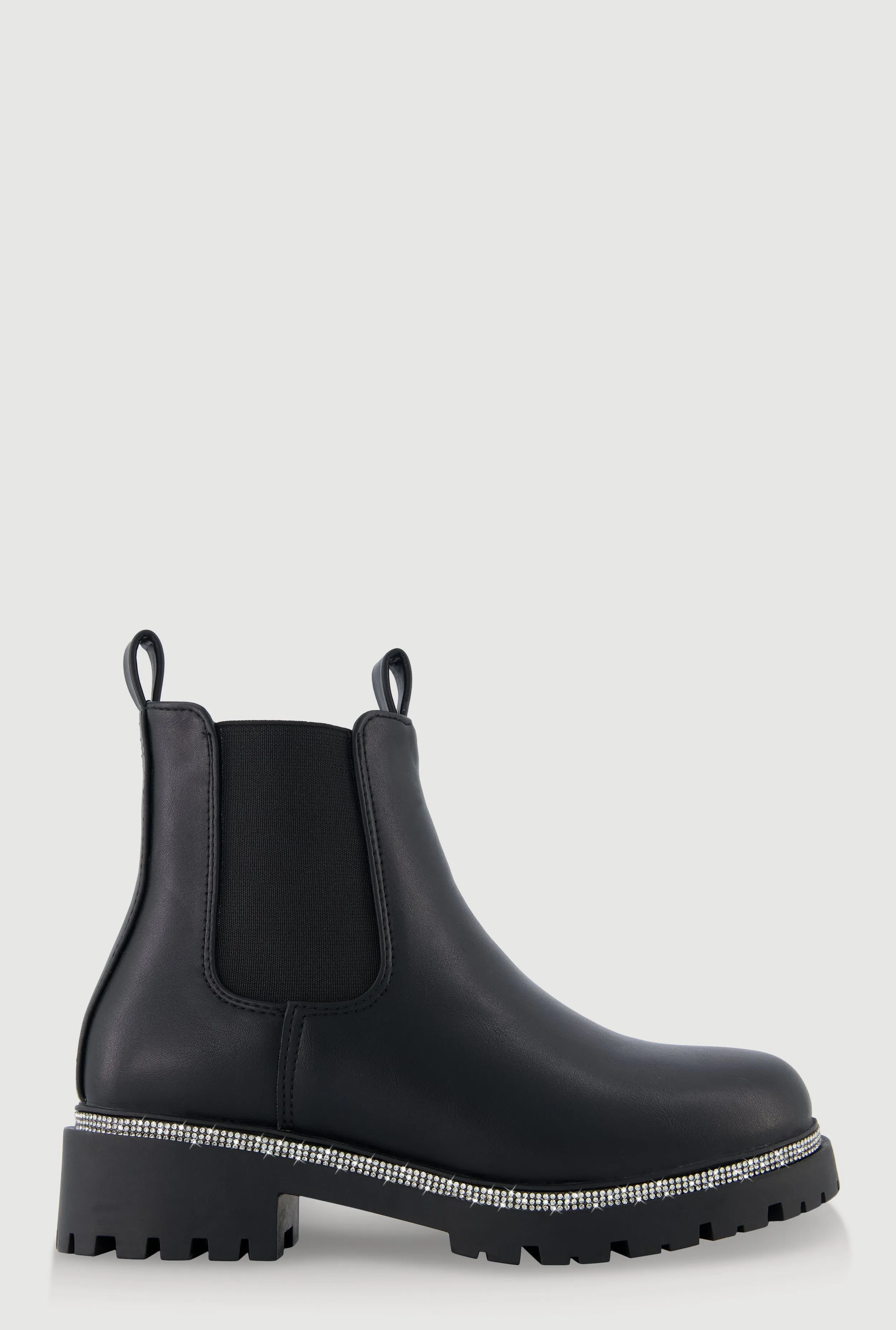 Faux Leather Rhinestone Trim Block Heel Chelsea Boots sold by Rainbow product image thumbnail 2
