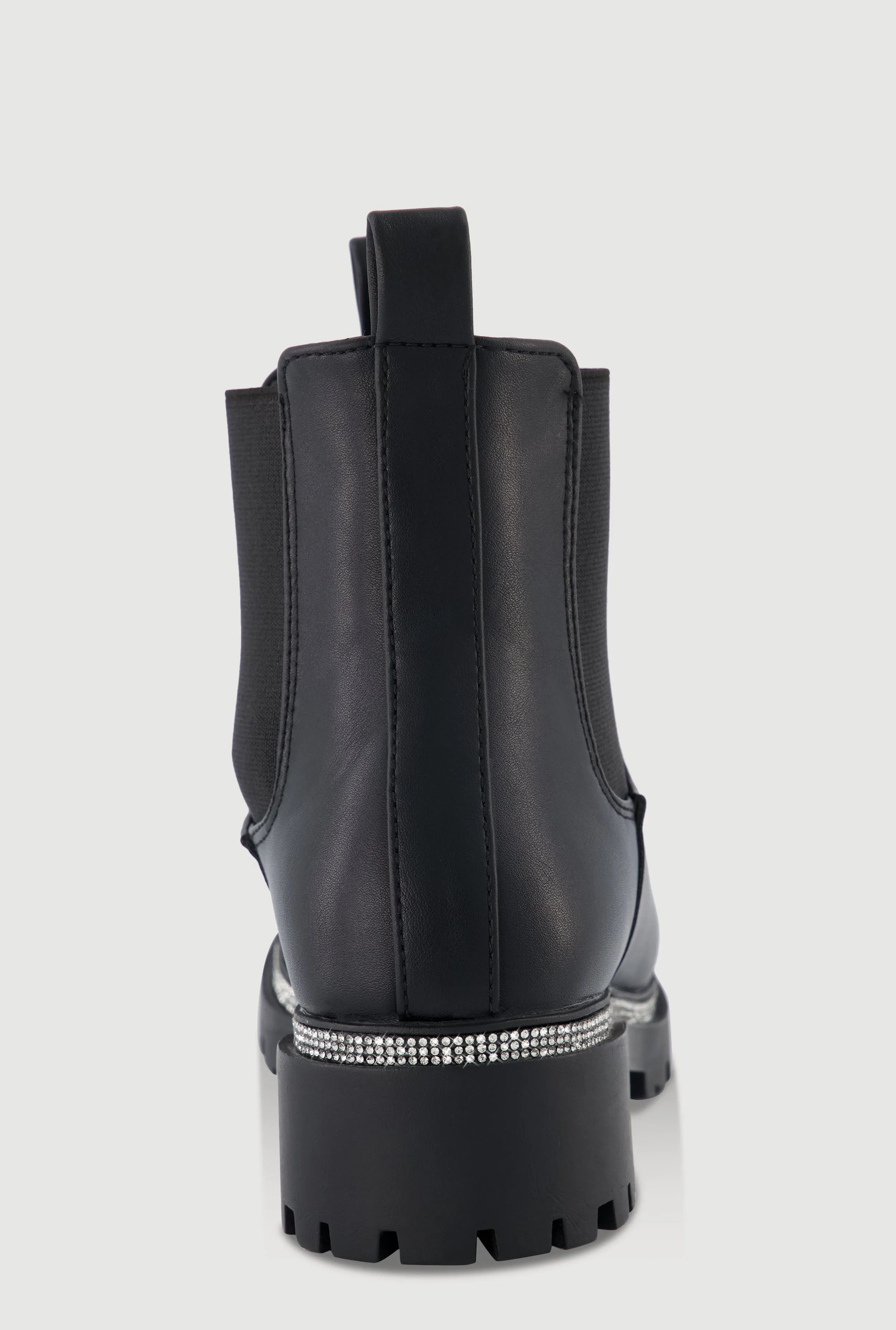 Faux Leather Rhinestone Trim Block Heel Chelsea Boots sold by Rainbow product image thumbnail 3