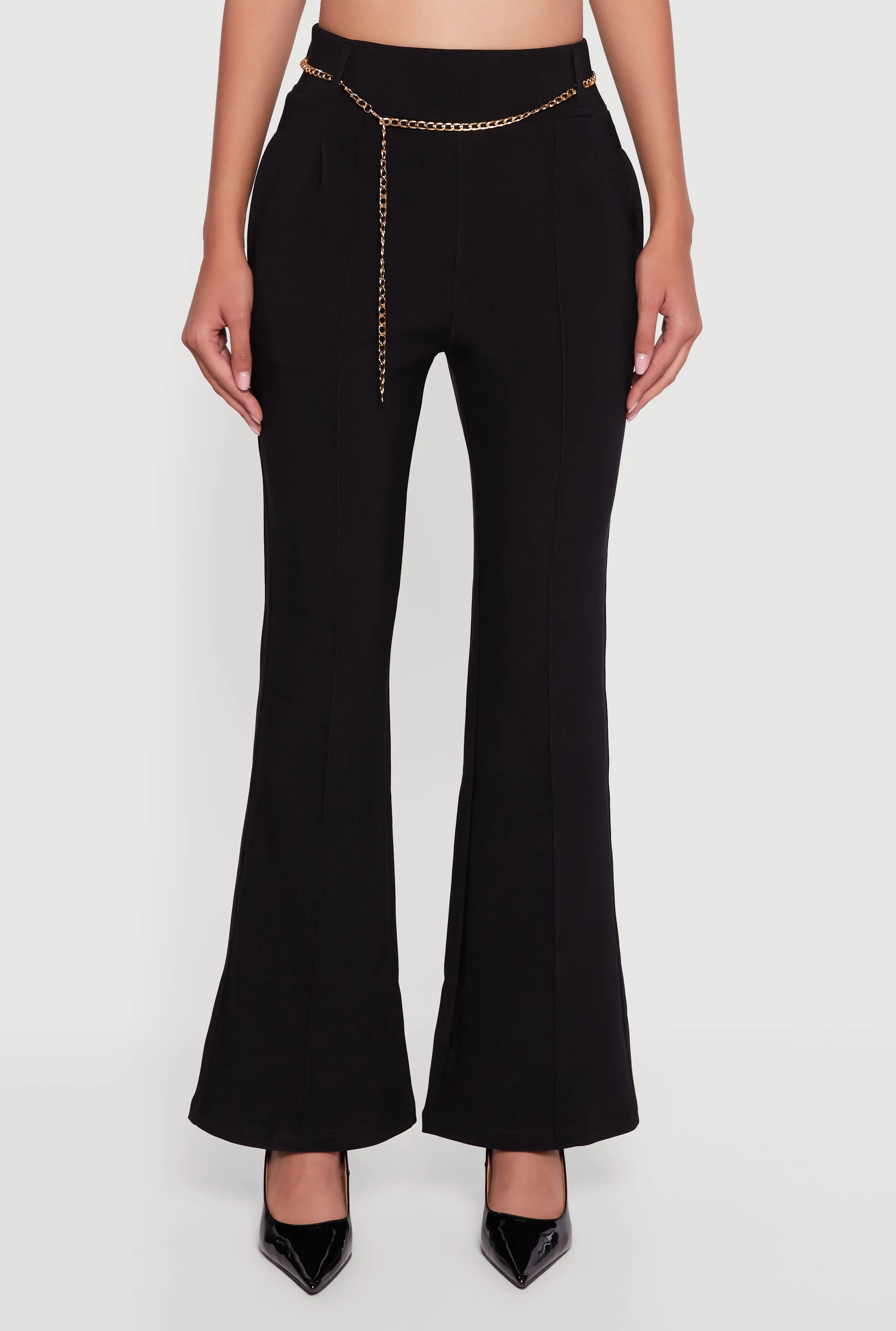 Flare Leg Scuba Dress Pants with Chain Belt sold by Rainbow product image thumbnail 5