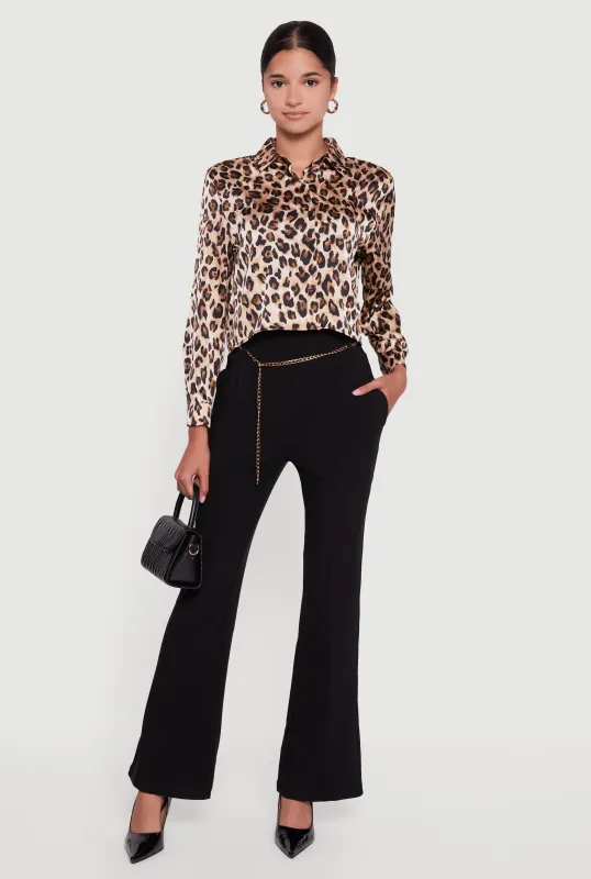 Flare Leg Scuba Dress Pants with Chain Belt sold by Rainbow