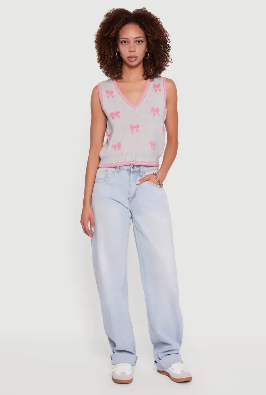 Chenille Bow Print V-Neck Sweater Vest sold by Rainbow