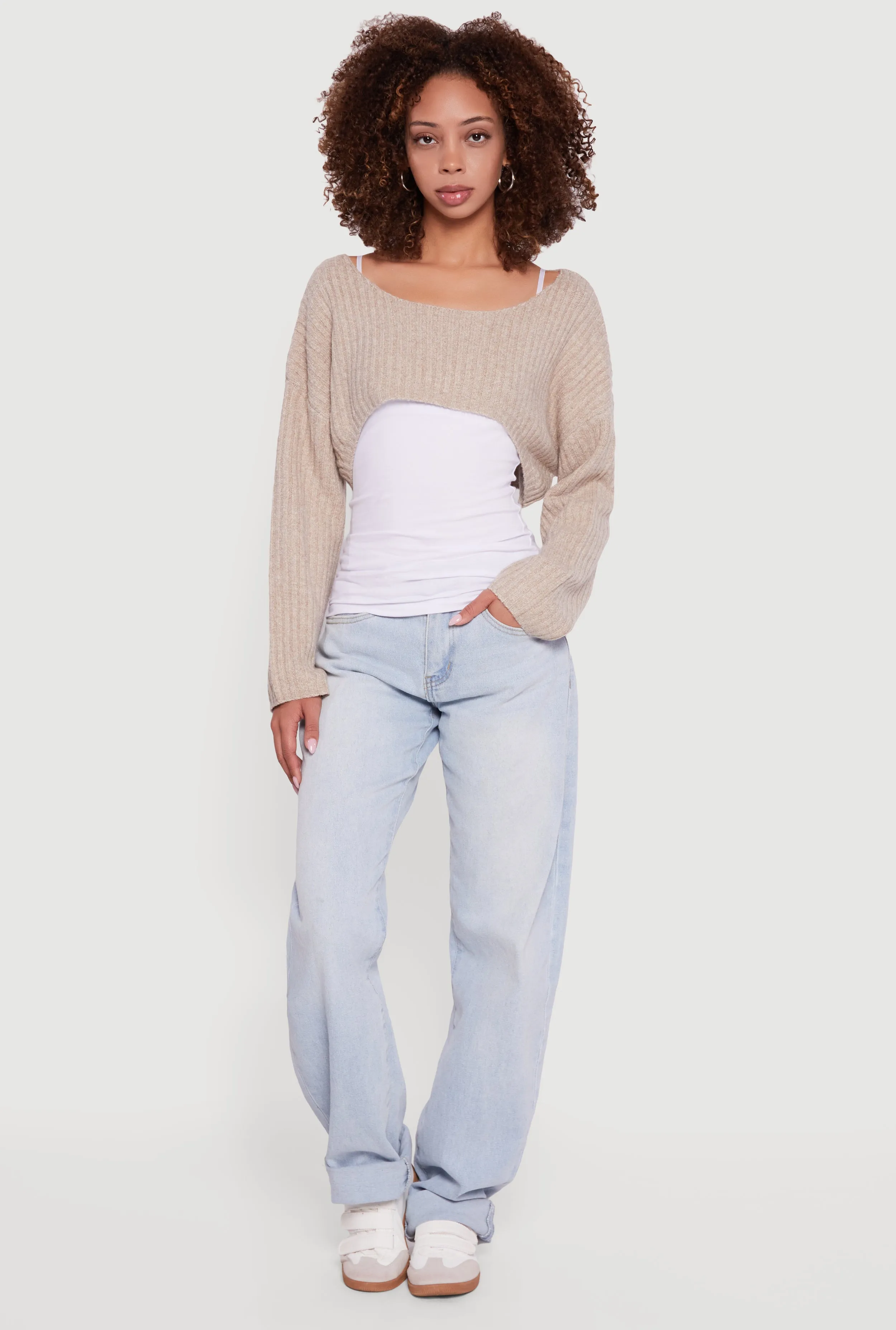 Brushed Rib Knit Boat Neck Shrug sold by Rainbow