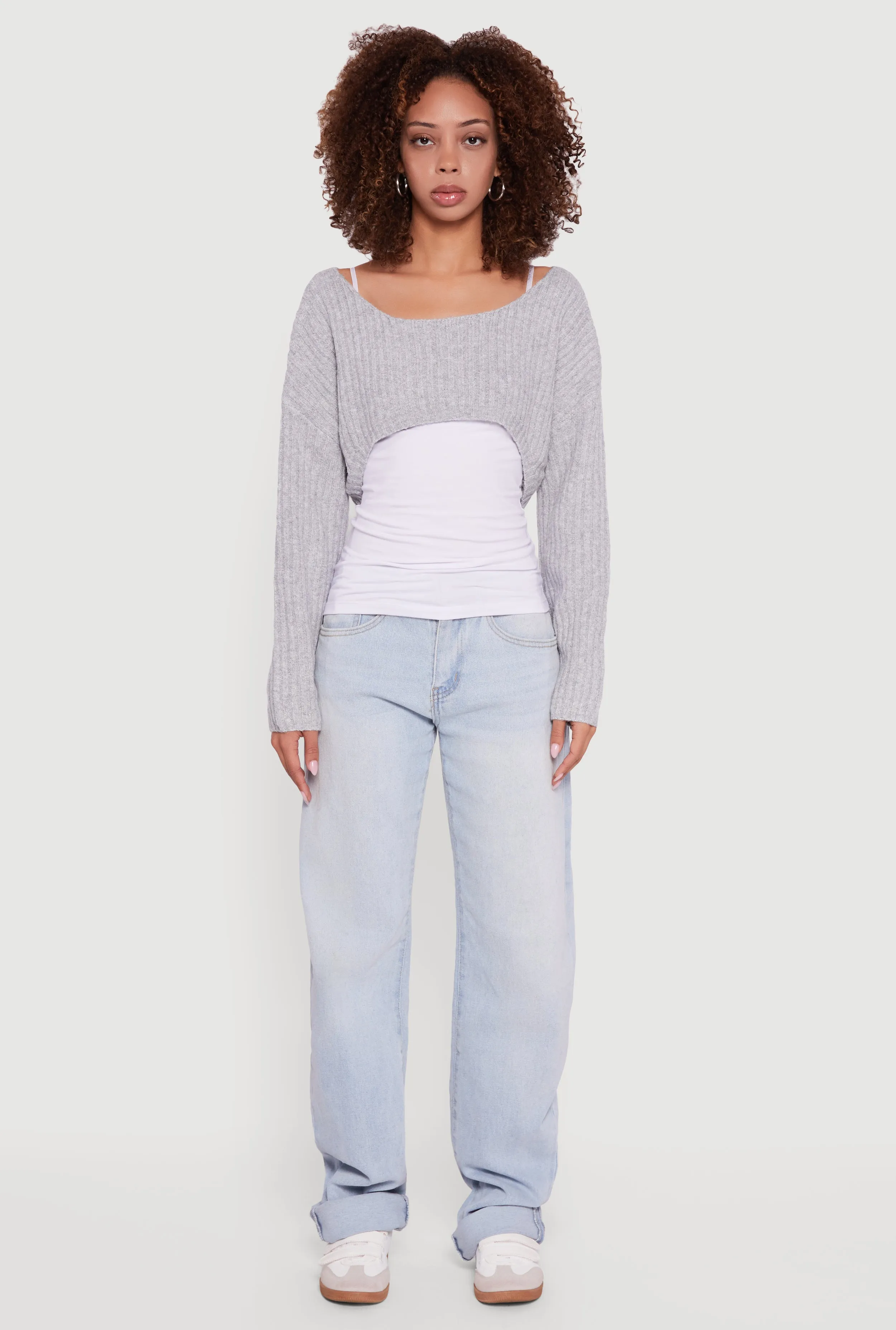 Brushed Rib Knit Boat Neck Shrug sold by Rainbow product image thumbnail 3