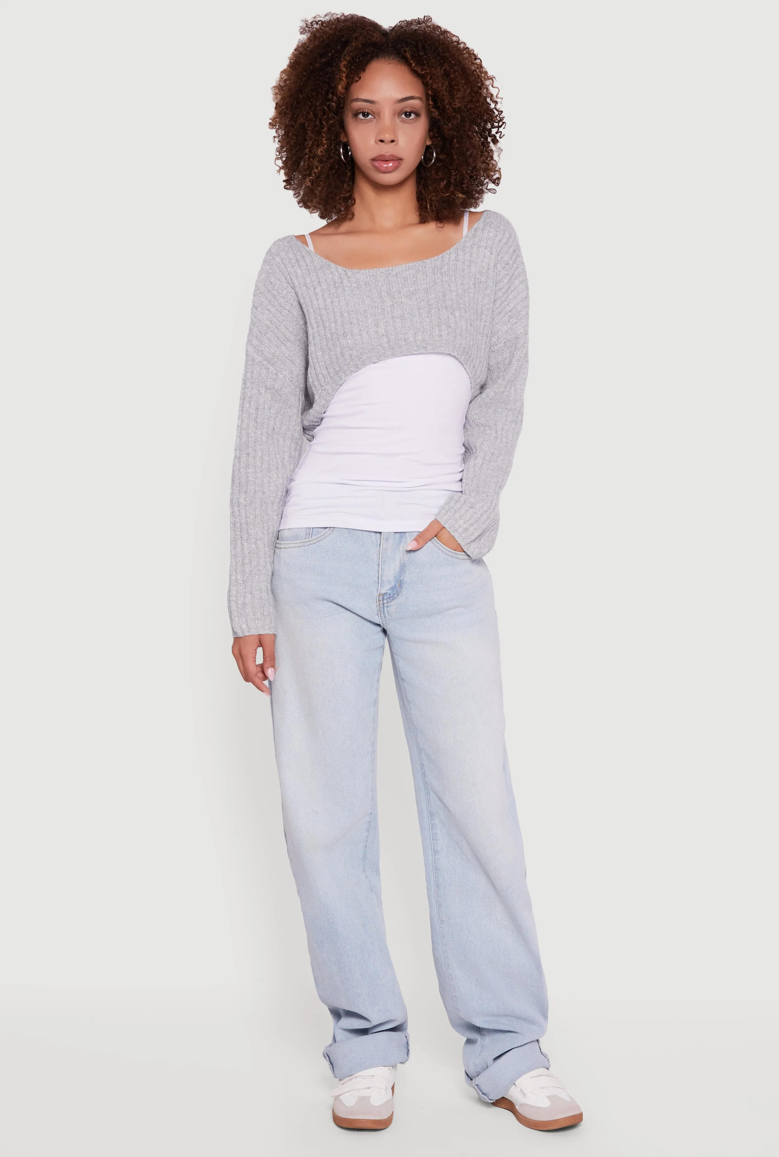 Brushed Rib Knit Boat Neck Shrug sold by Rainbow