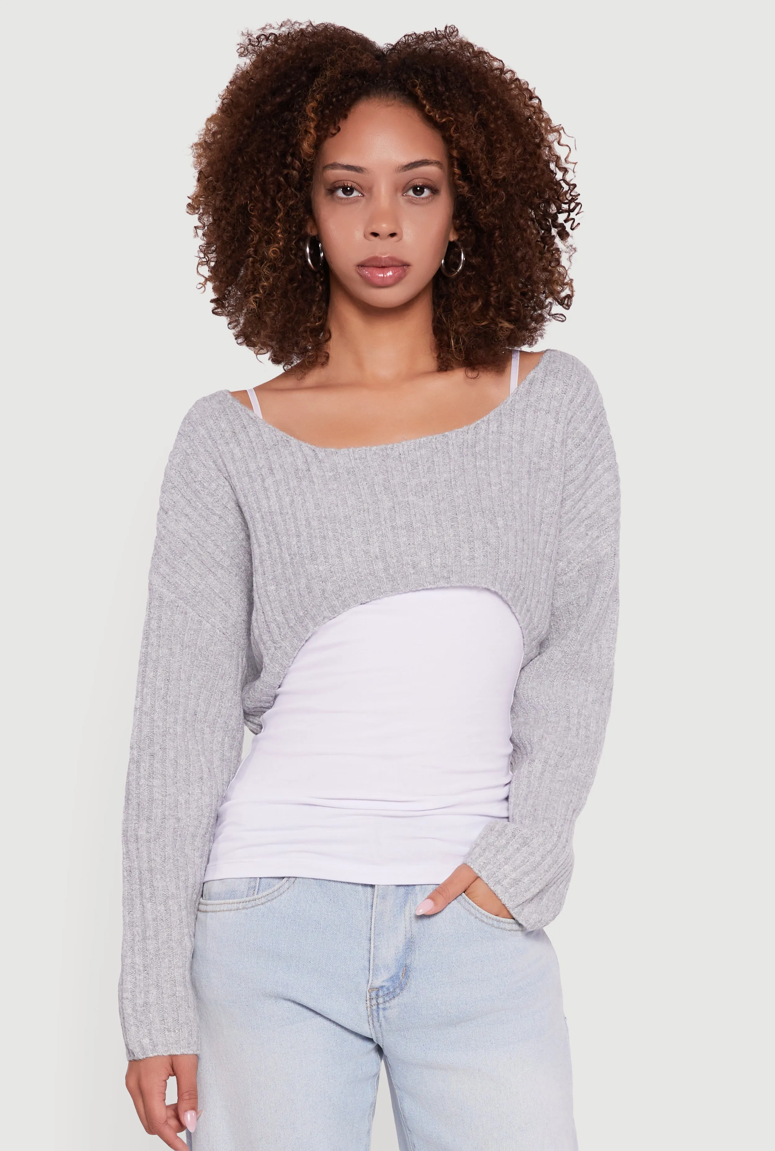 Brushed Rib Knit Boat Neck Shrug sold by Rainbow product image thumbnail 2