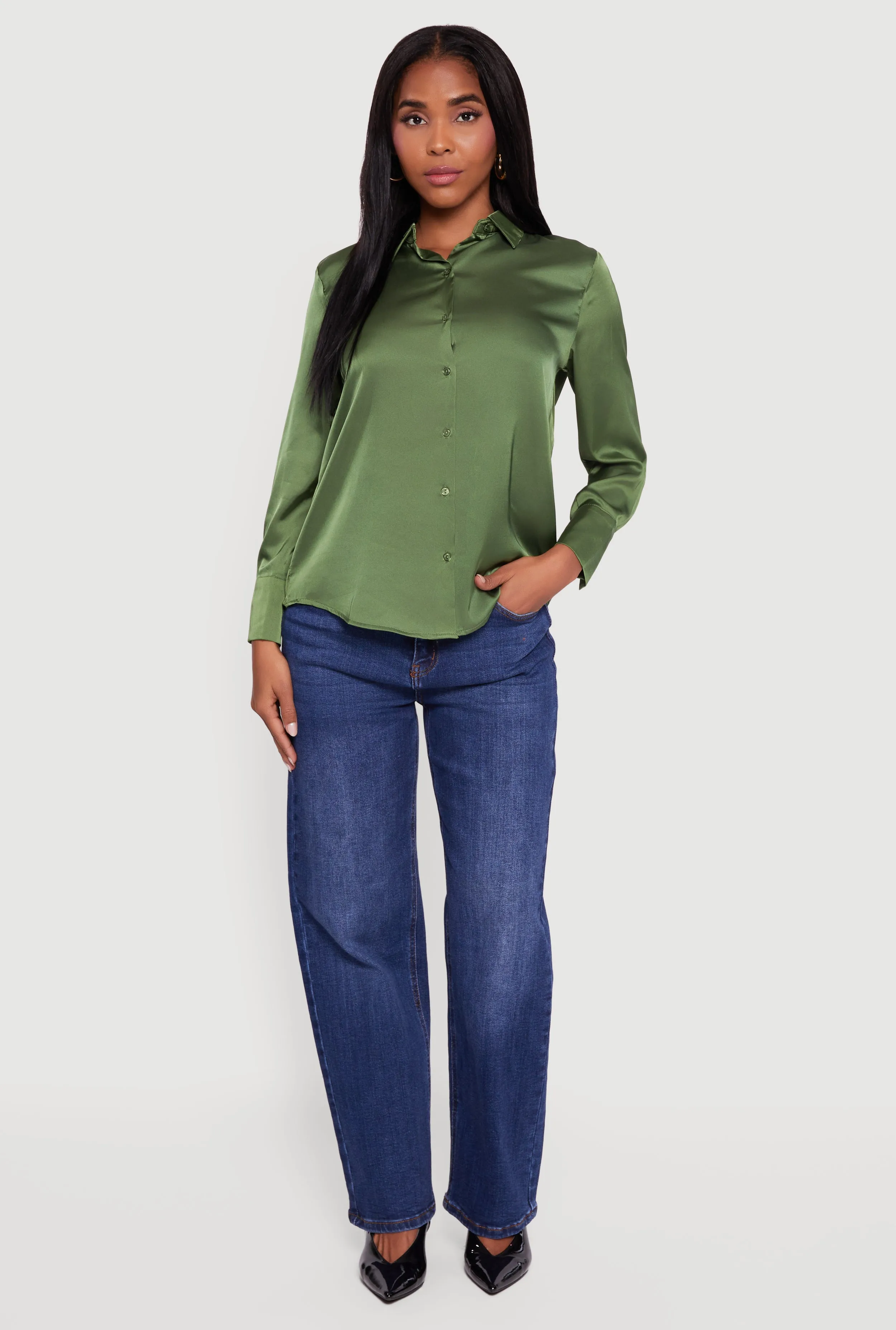 Satin Long Sleeve Button Front Shirt sold by Rainbow