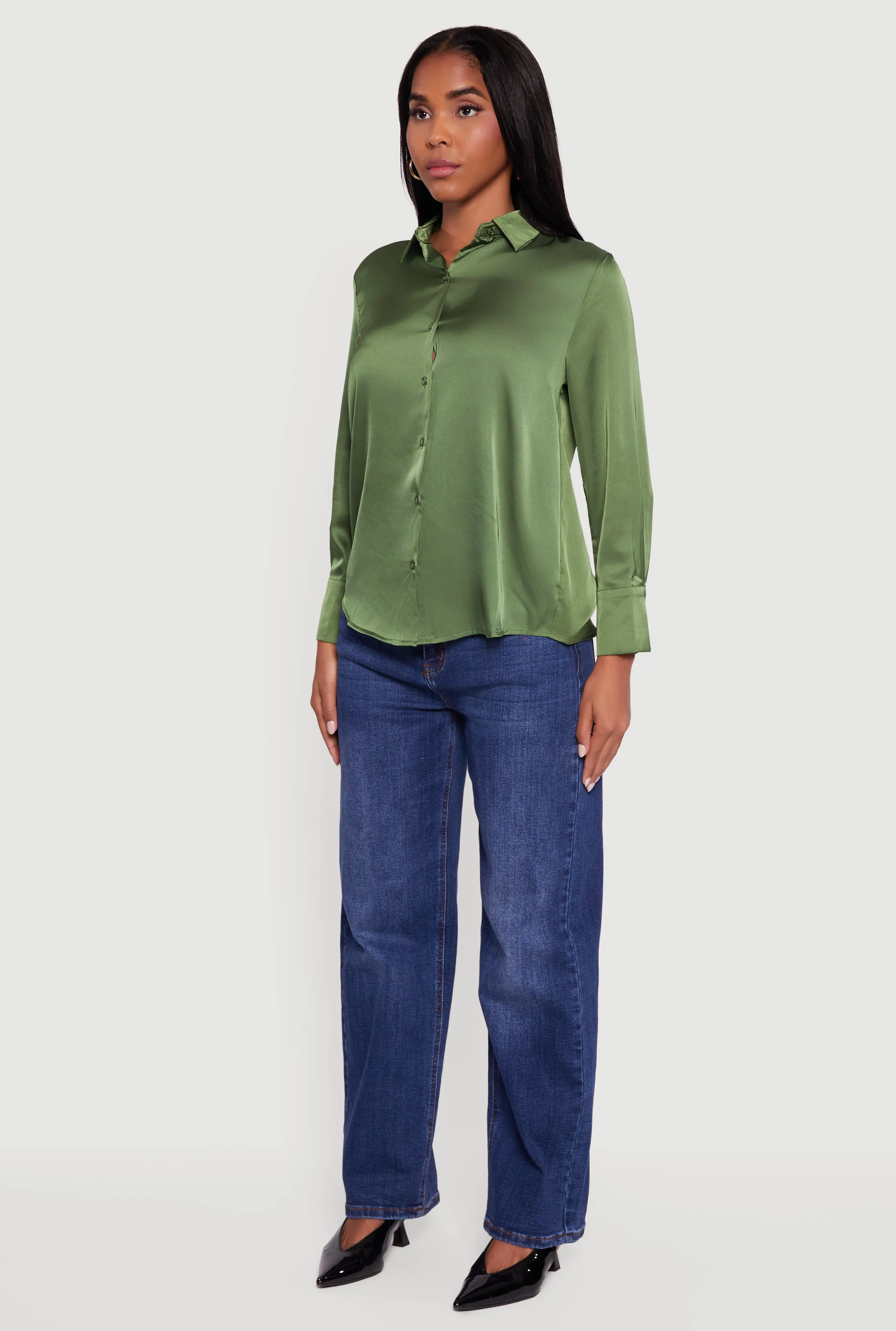 Satin Long Sleeve Button Front Shirt sold by Rainbow product image thumbnail 5