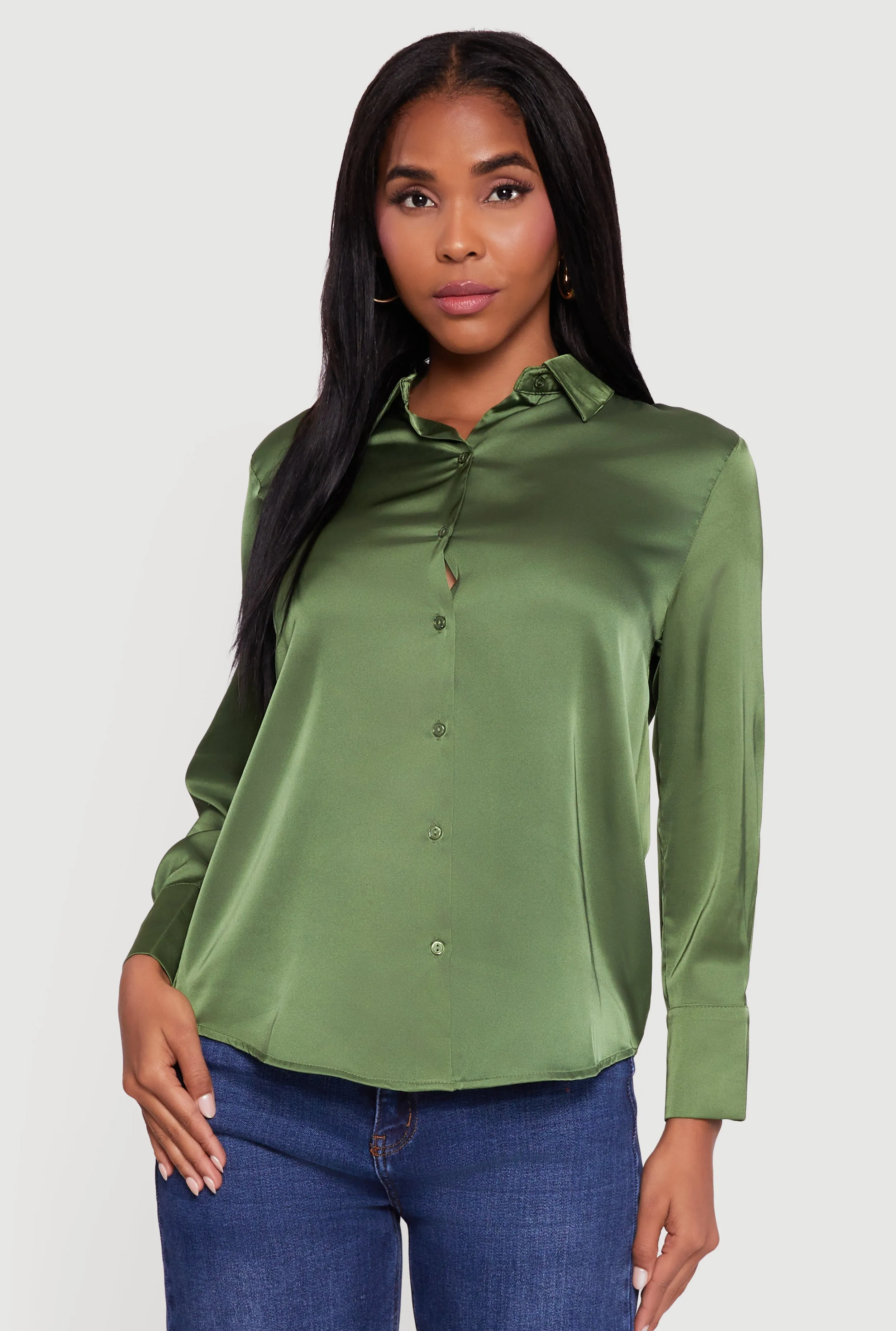 Satin Long Sleeve Button Front Shirt sold by Rainbow product image thumbnail 2