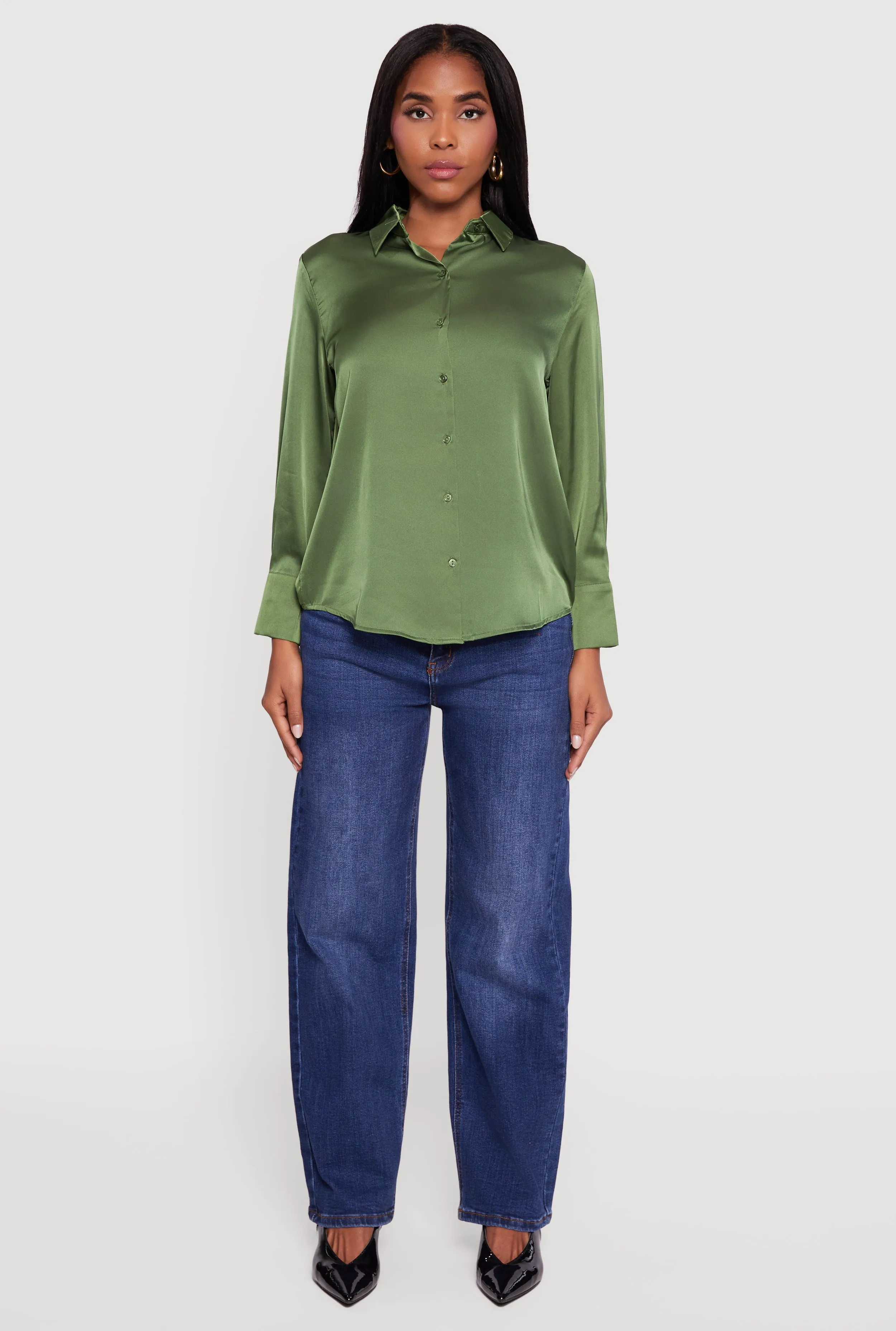 Satin Long Sleeve Button Front Shirt sold by Rainbow product image thumbnail 3