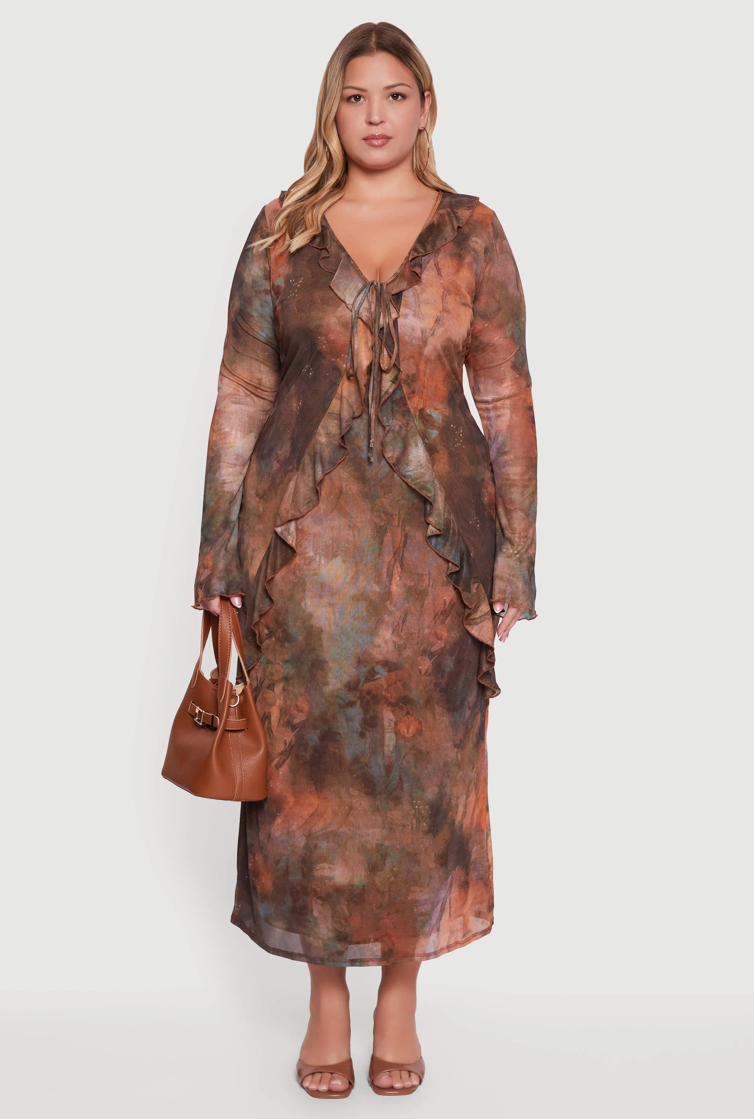 Plus Size Mesh Tie Dye Tie Front Maxi Dress sold by Rainbow product image thumbnail 2