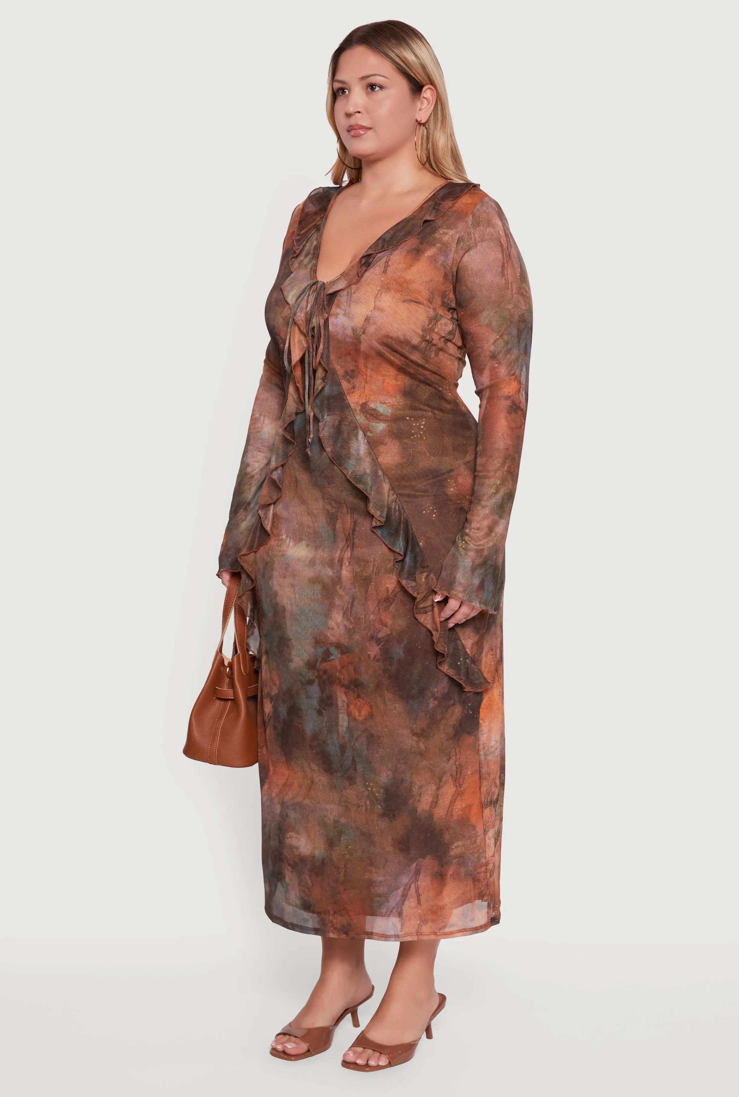 Plus Size Mesh Tie Dye Tie Front Maxi Dress sold by Rainbow product image thumbnail 3