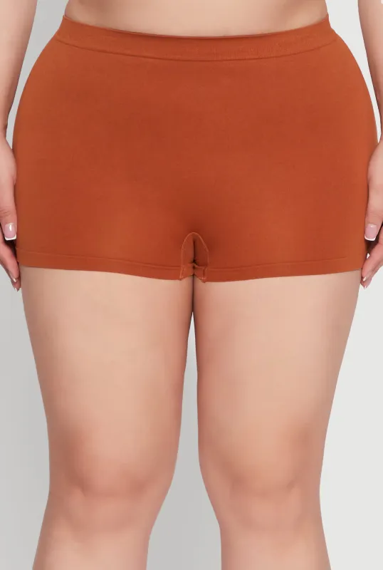 Plus Size High Waisted Seamless Solid Boyshort Panty sold by Rainbow