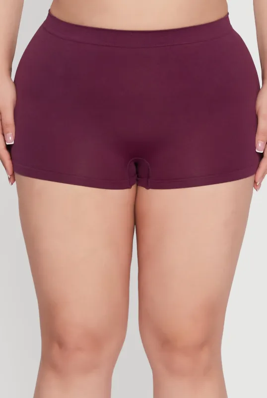 Plus Size High Waisted Seamless Solid Boyshort Panty sold by Rainbow