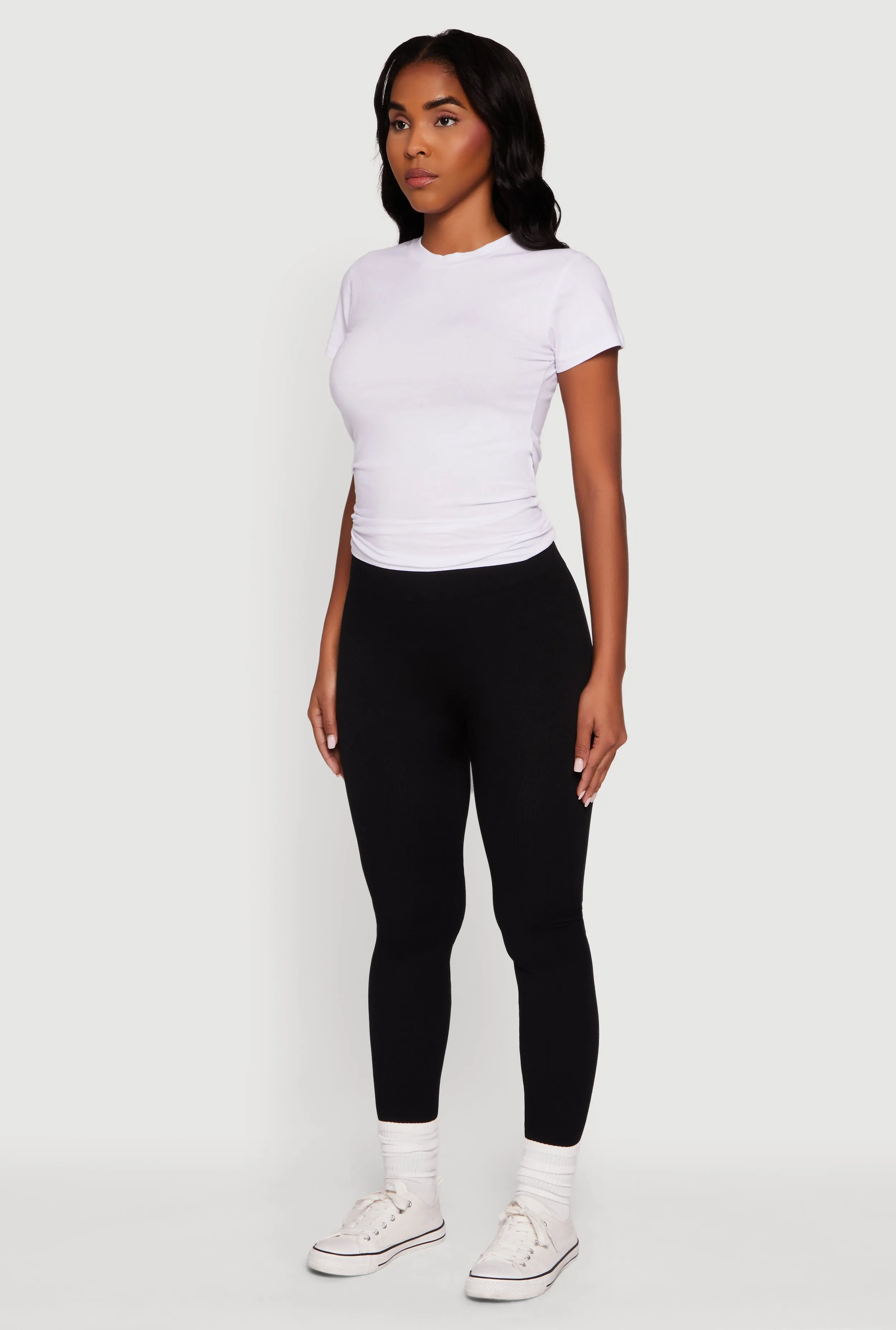 Fleece Lined Ribbed Knit Basic Mid Rise Leggings sold by Rainbow product image thumbnail 3