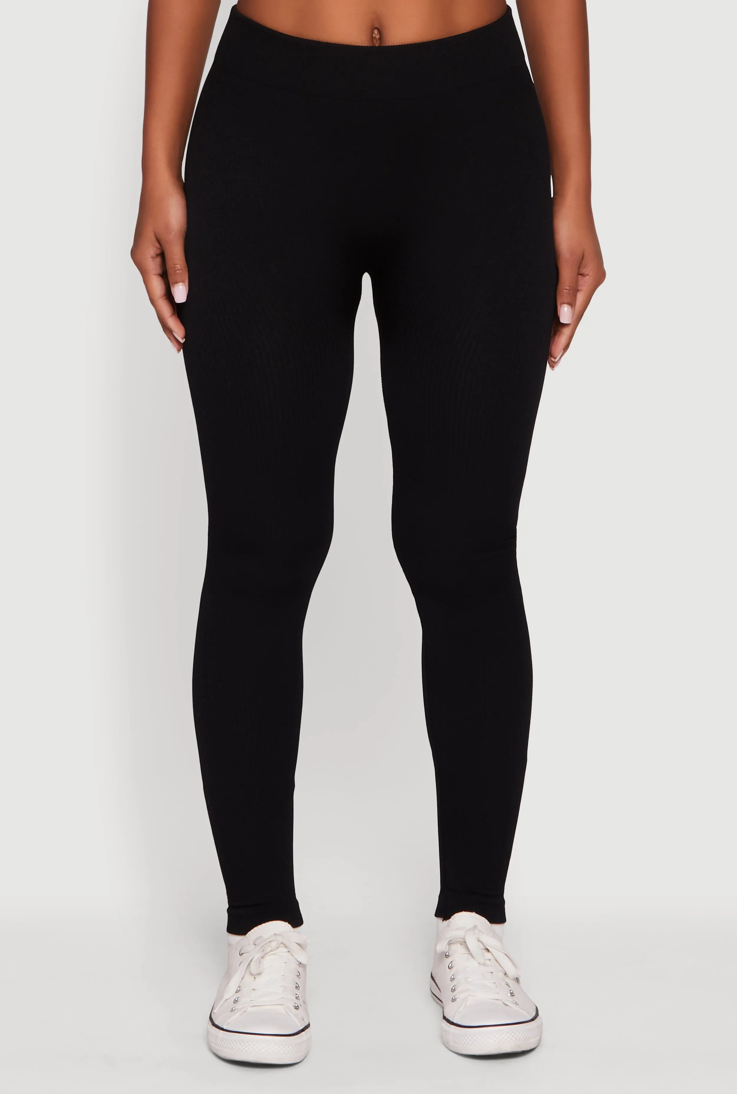 Fleece Lined Ribbed Knit Basic Mid Rise Leggings sold by Rainbow product image thumbnail 5